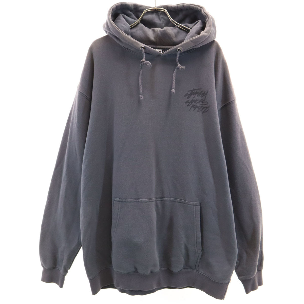 STUSSY ステューシー USA製 バックロゴ 長袖 スウェットパーカー L チャコールグレー メンズ