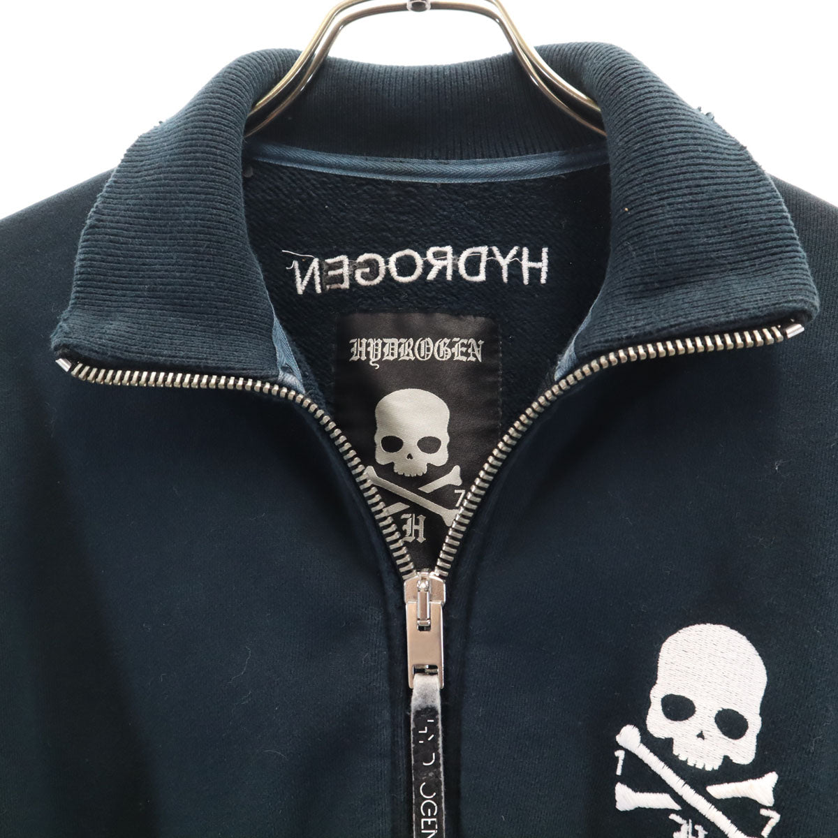 HYDROGEN ハイドロゲン スカル刺繍 ヴィンテージ加工 スウェット ジップジャケット S ブラック系 ドクロ メンズ