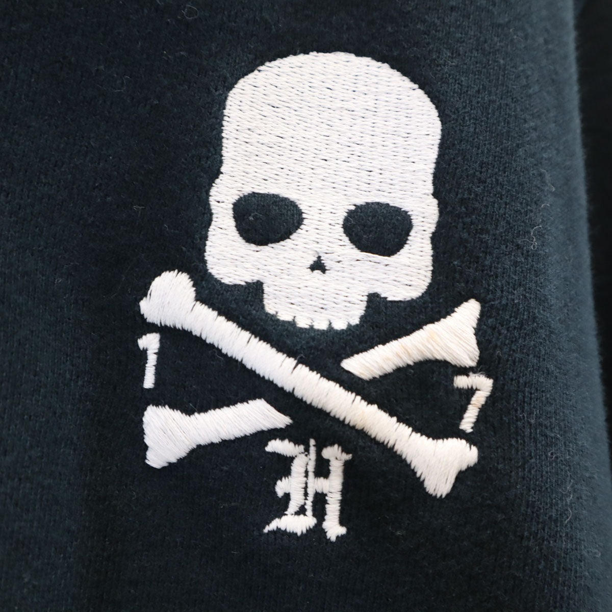 HYDROGEN ハイドロゲン スカル刺繍 ヴィンテージ加工 スウェット ジップジャケット S ブラック系 ドクロ メンズ