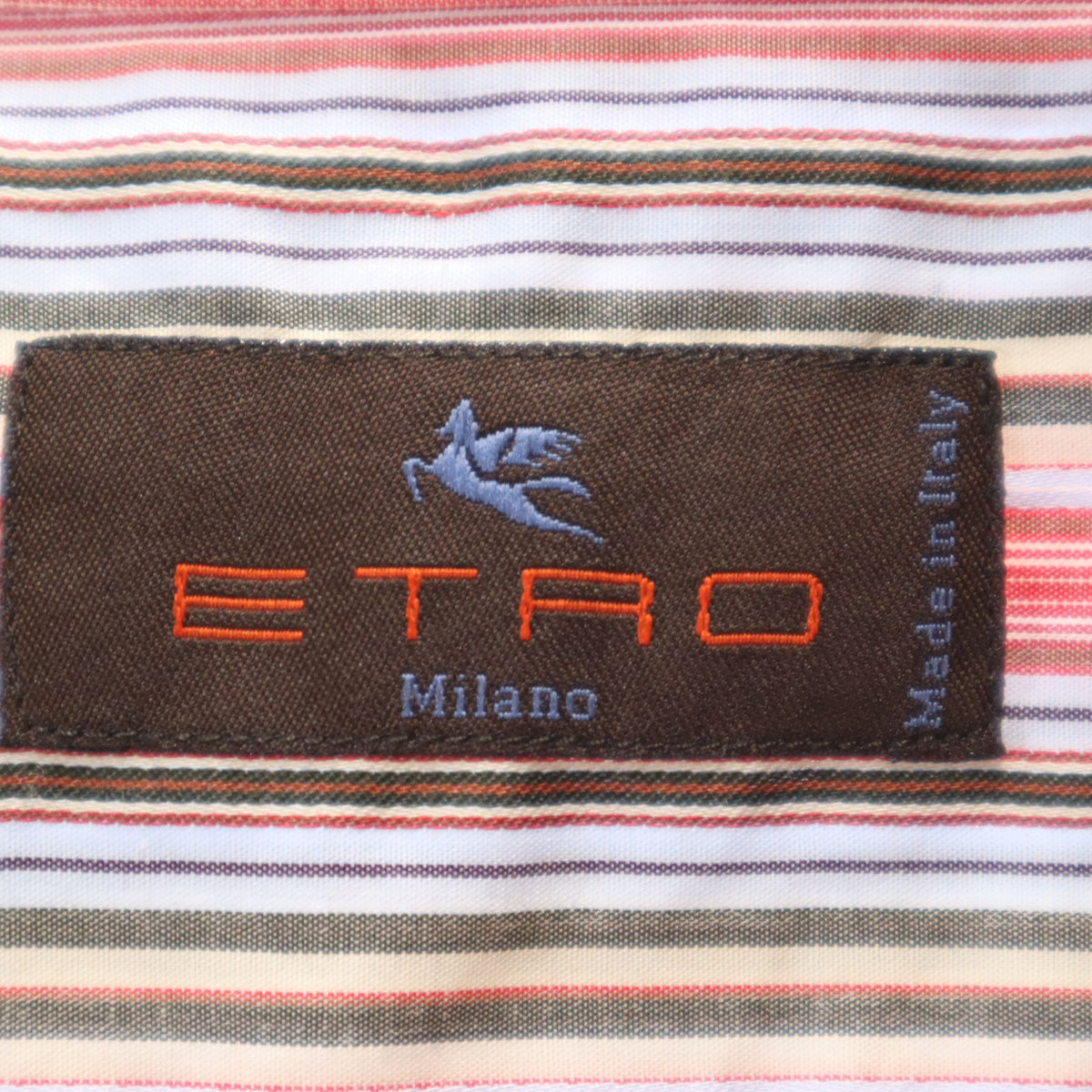 美品 ETRO エトロ イタリア製 ストライプ柄 長袖 ボタンダウンシャツ 43 マルチ メンズ