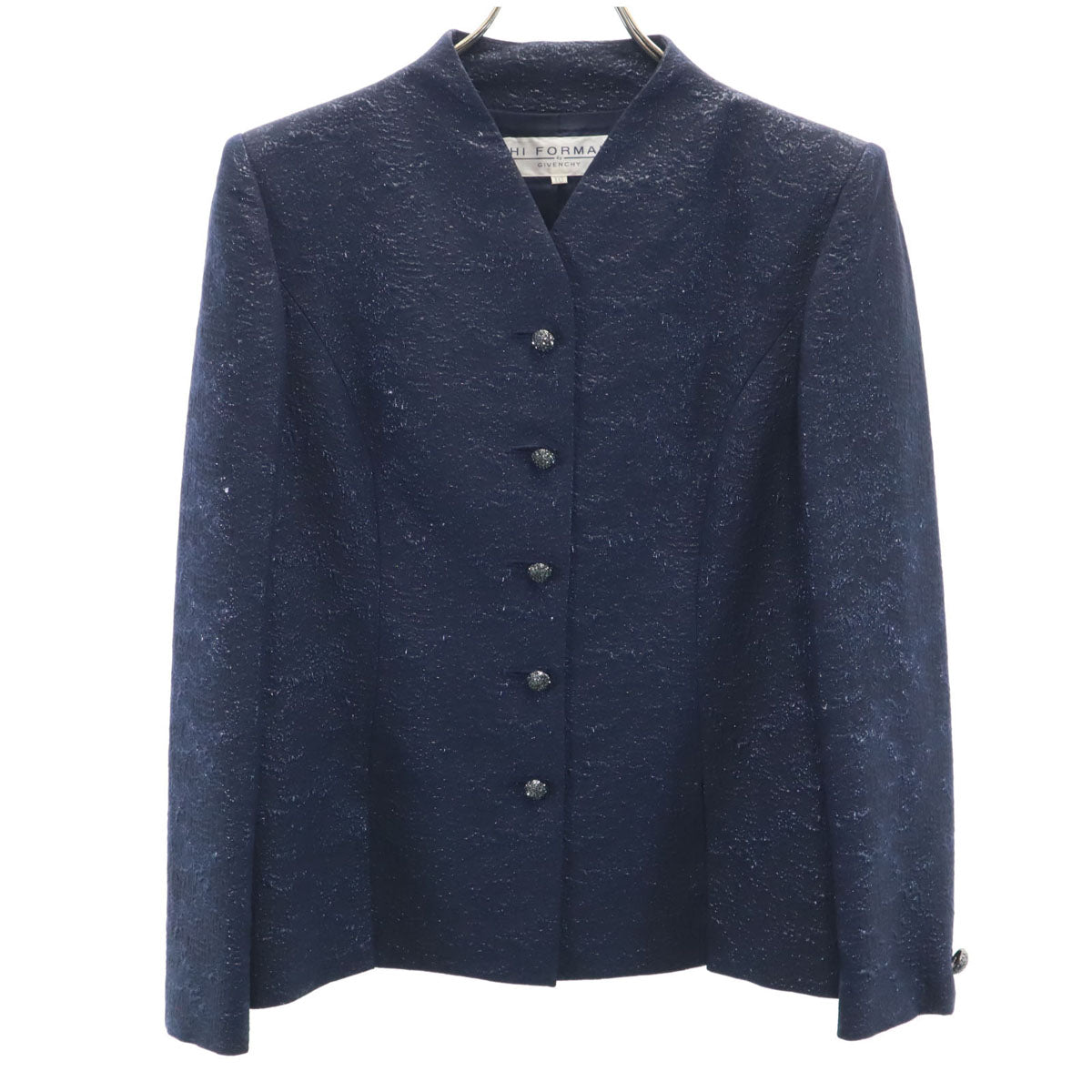 GIVENCHY ジバンシィ 90s 日本製 オールド 総柄 ノーカラージャケット 10 ネイビー フォーマル レディース