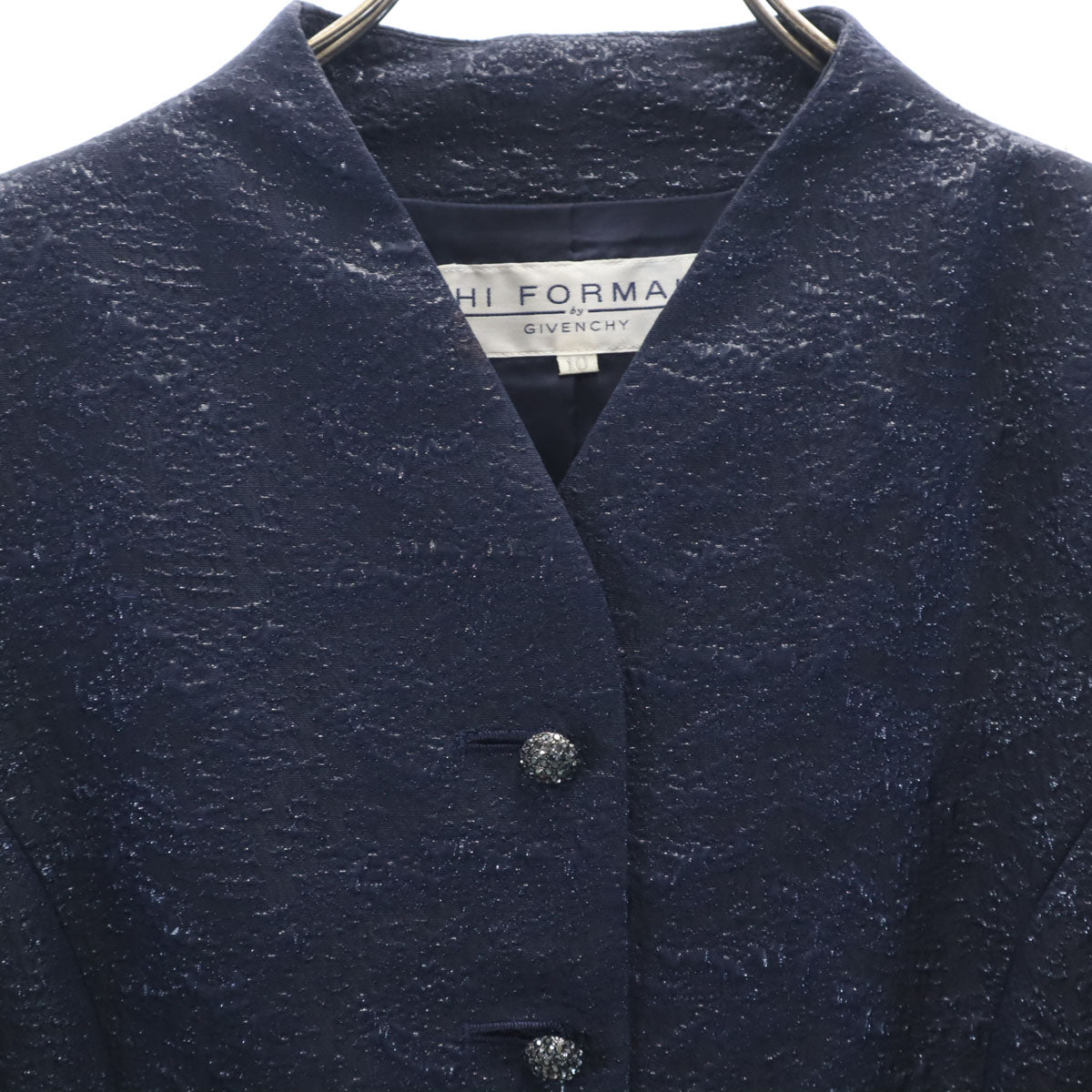 GIVENCHY ジバンシィ 90s 日本製 オールド 総柄 ノーカラージャケット 10 ネイビー フォーマル レディース