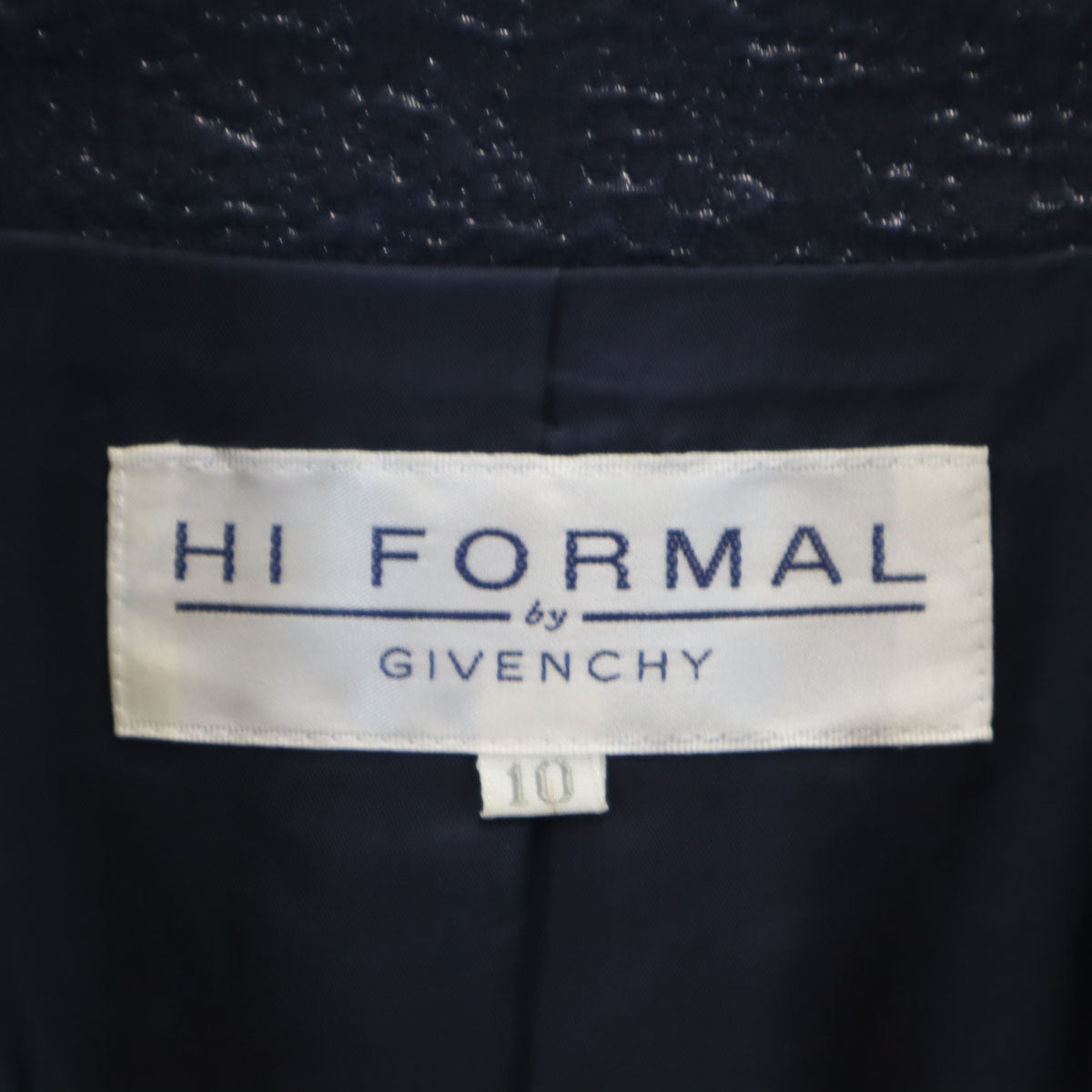 GIVENCHY ジバンシィ 90s 日本製 オールド 総柄 ノーカラージャケット 10 ネイビー フォーマル レディース