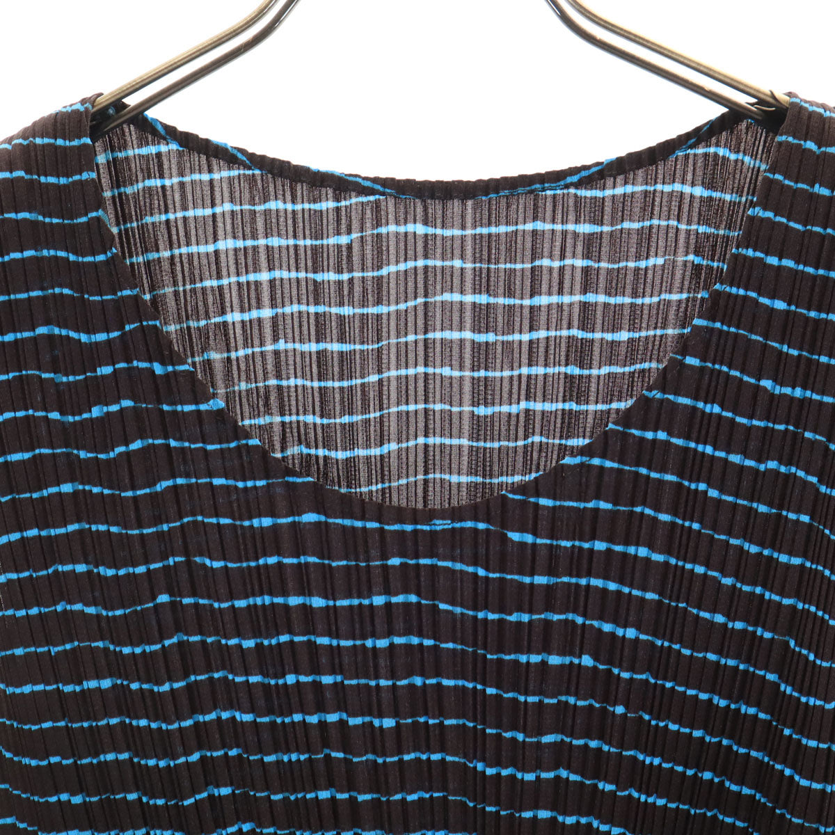 美品 PLEATS PLEASE プリーツプリーズ 90s 日本製 オールド ボーダー柄 ノースリーブ クロップド丈 プリーツ カットソー 3 ダークブラウン イッセイミヤケ タンクトップ レディース
