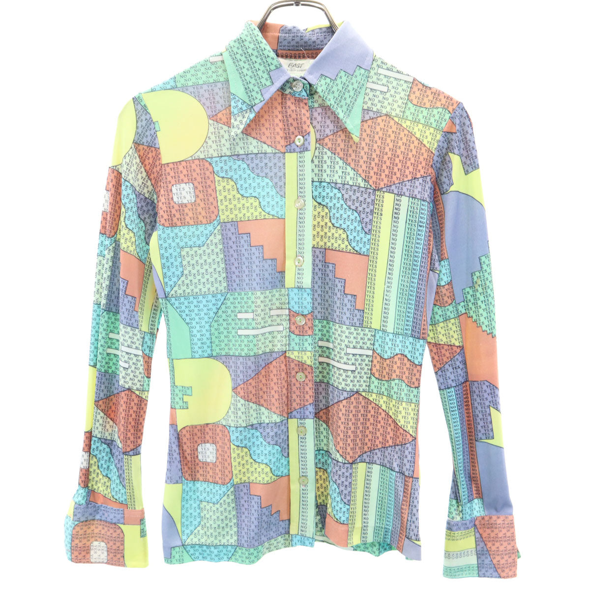 EAST 70s ヴィンテージ 総柄 長袖 シャツ グリーン系 ストレッチ レディース