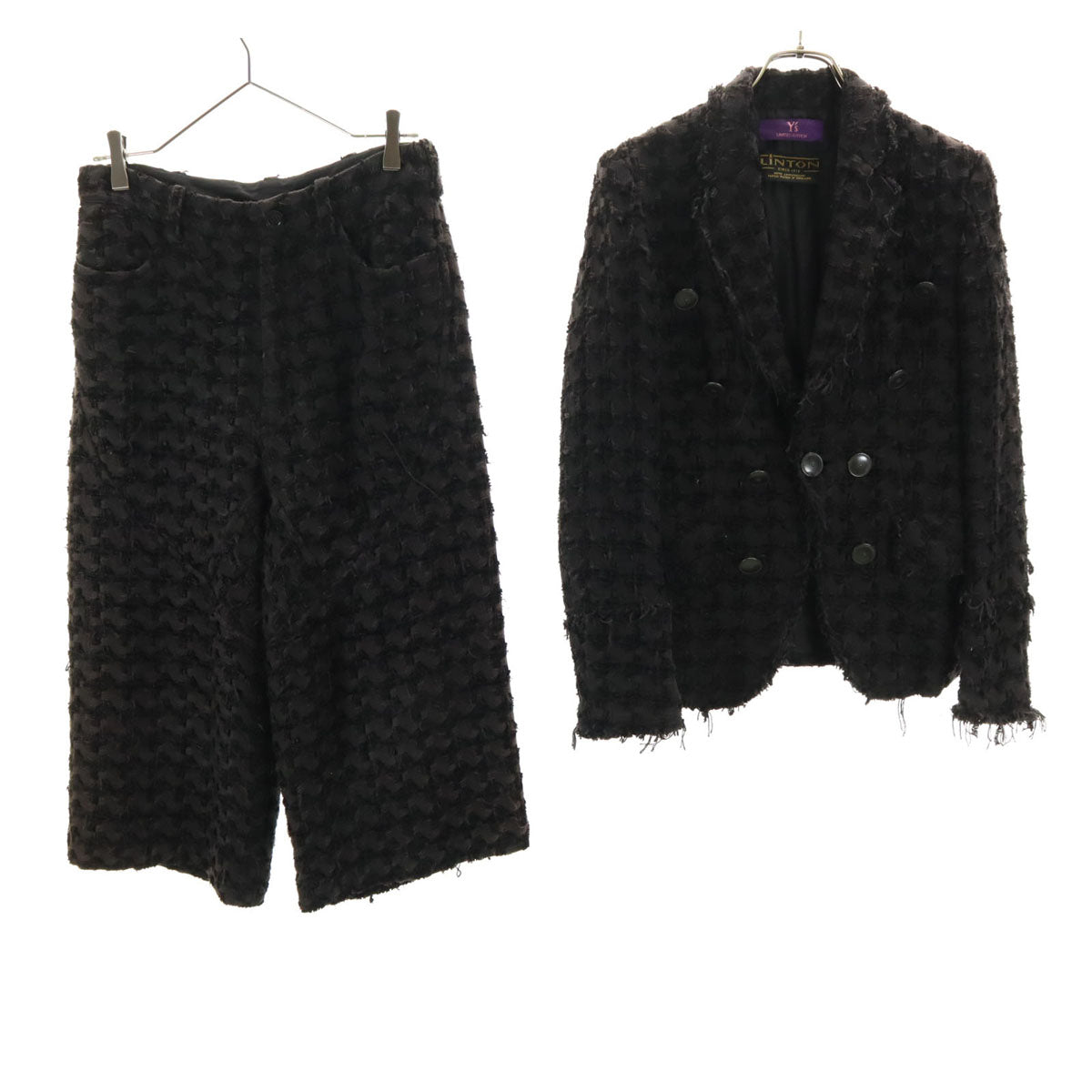 Y's ワイズ 日本製 ファンシーツイード テーラードジャケット 上下 セットアップ 1 ブラウン ×LINTON レディース