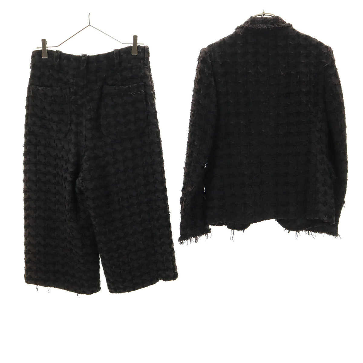 Y's ワイズ 日本製 ファンシーツイード テーラードジャケット 上下 セットアップ 1 ブラウン ×LINTON レディース