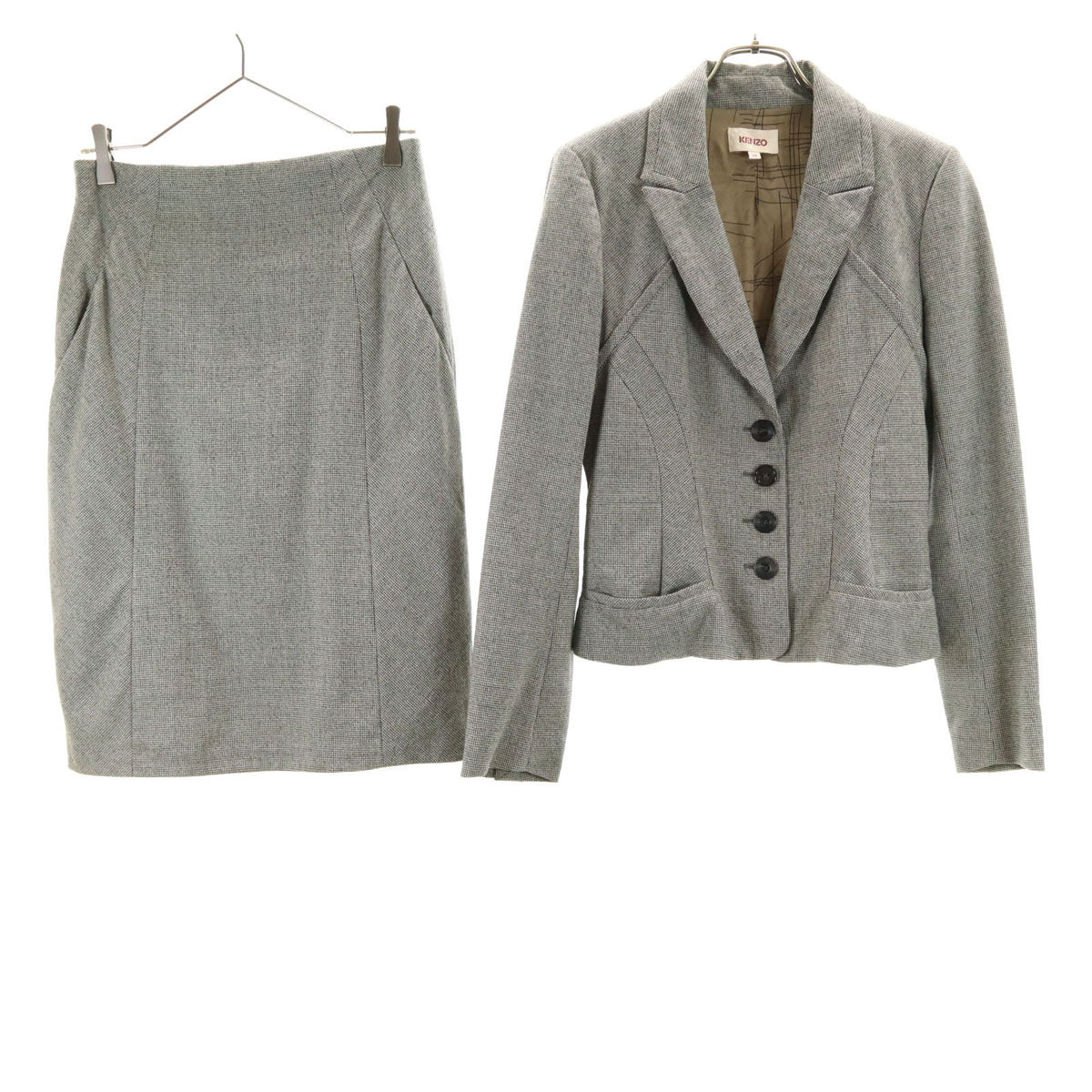 KENZO ケンゾー スロバキア製 ウールブレンド テーラードジャケット 上下 セットアップ 38 ブラック 他 レディース