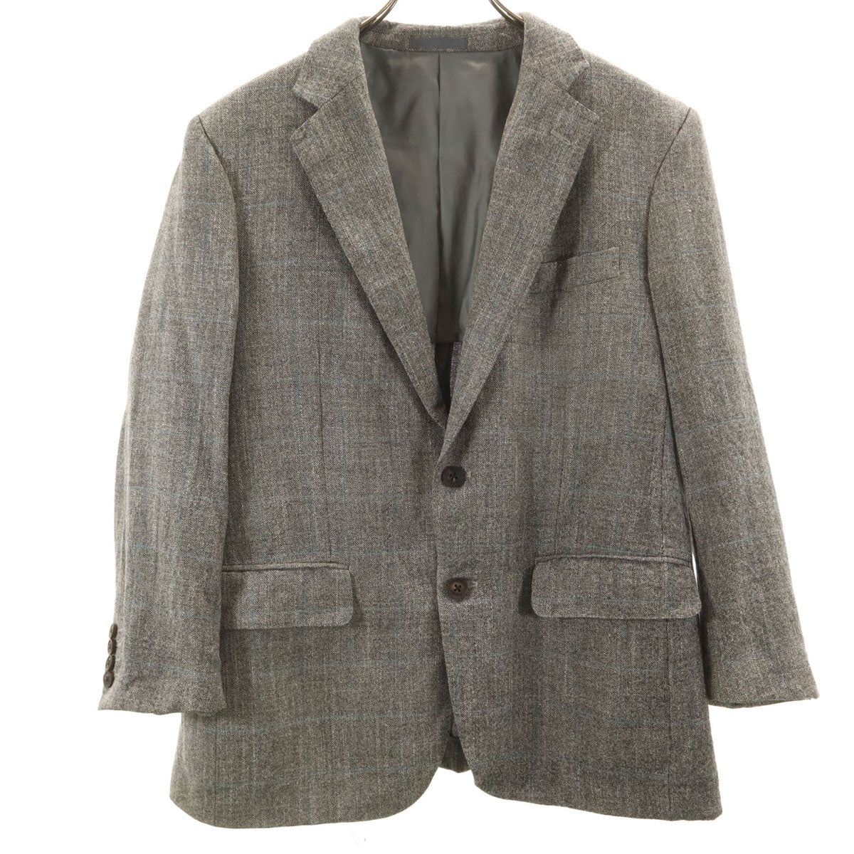 BURBERRY LONDON バーバリーロンドン 日本製 シルクブレンド チェック柄 テーラードジャケット AB5 グレー 三陽商会 メンズ