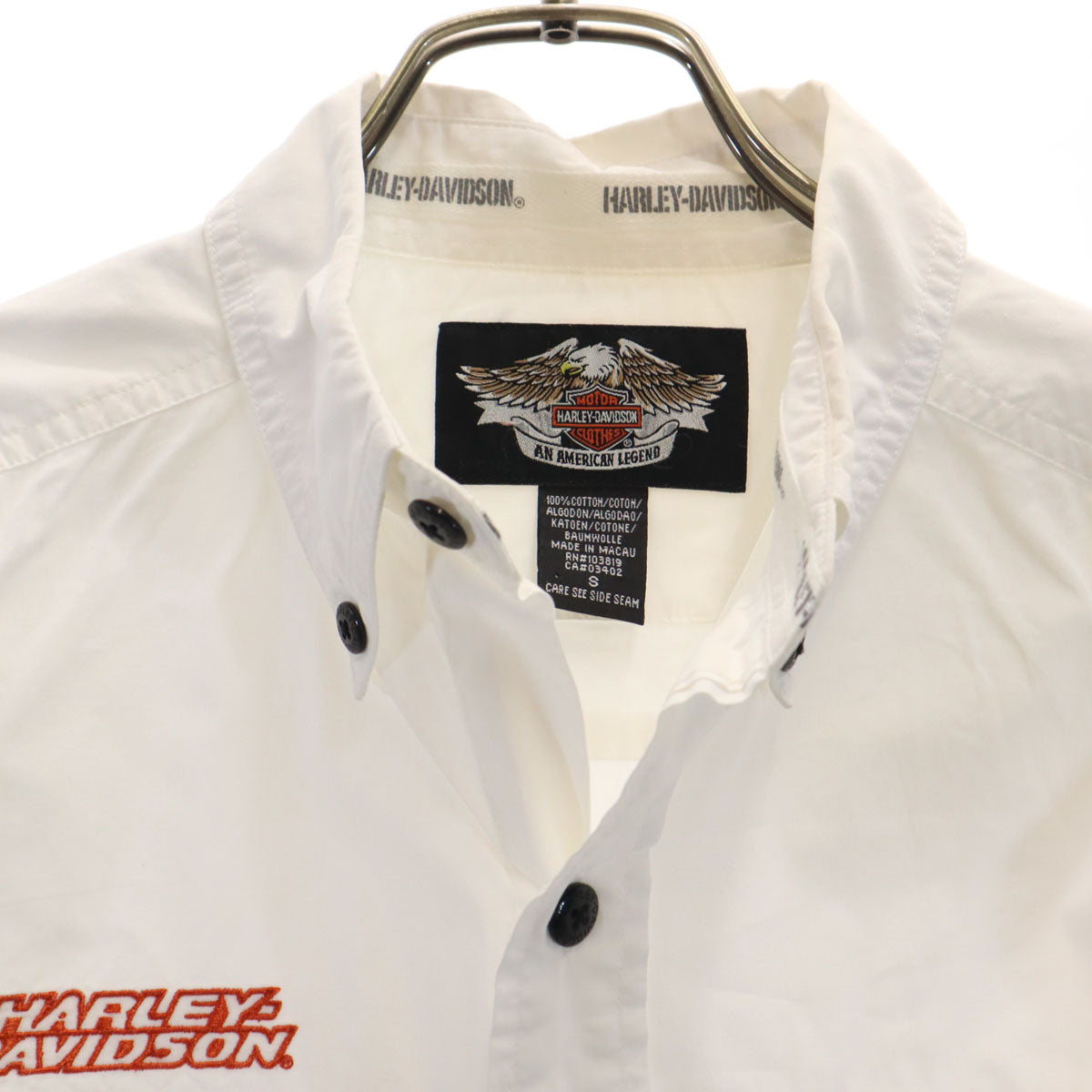 HARLEY DAVIDSON ハーレーダビッドソン バックロゴ 長袖 ボタンダウンシャツ S ホワイト メンズ