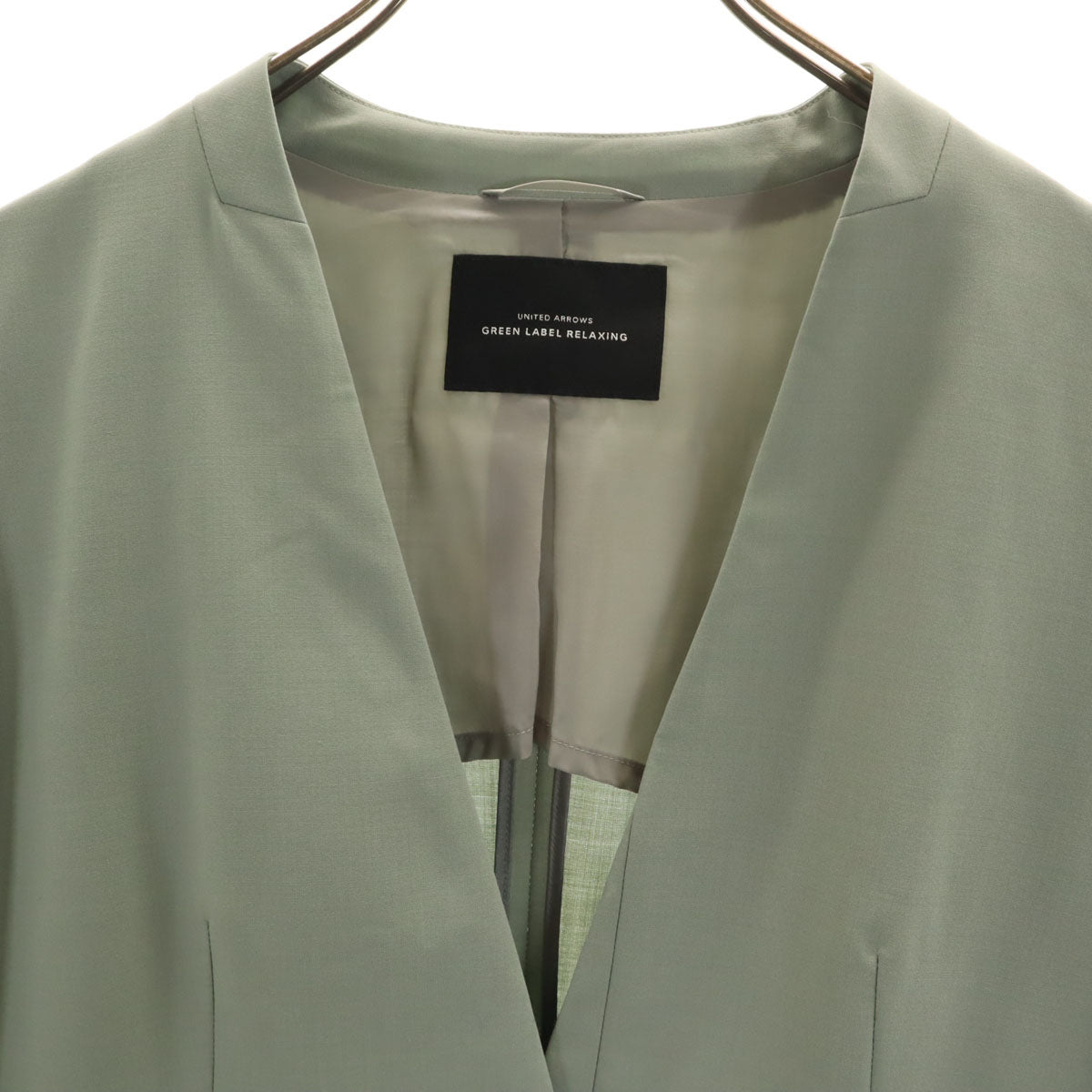 green label relaxing グリーンレーベルリラクシング ノーカラージャケット 上下 セットアップ 40 ミントグリーン レディース