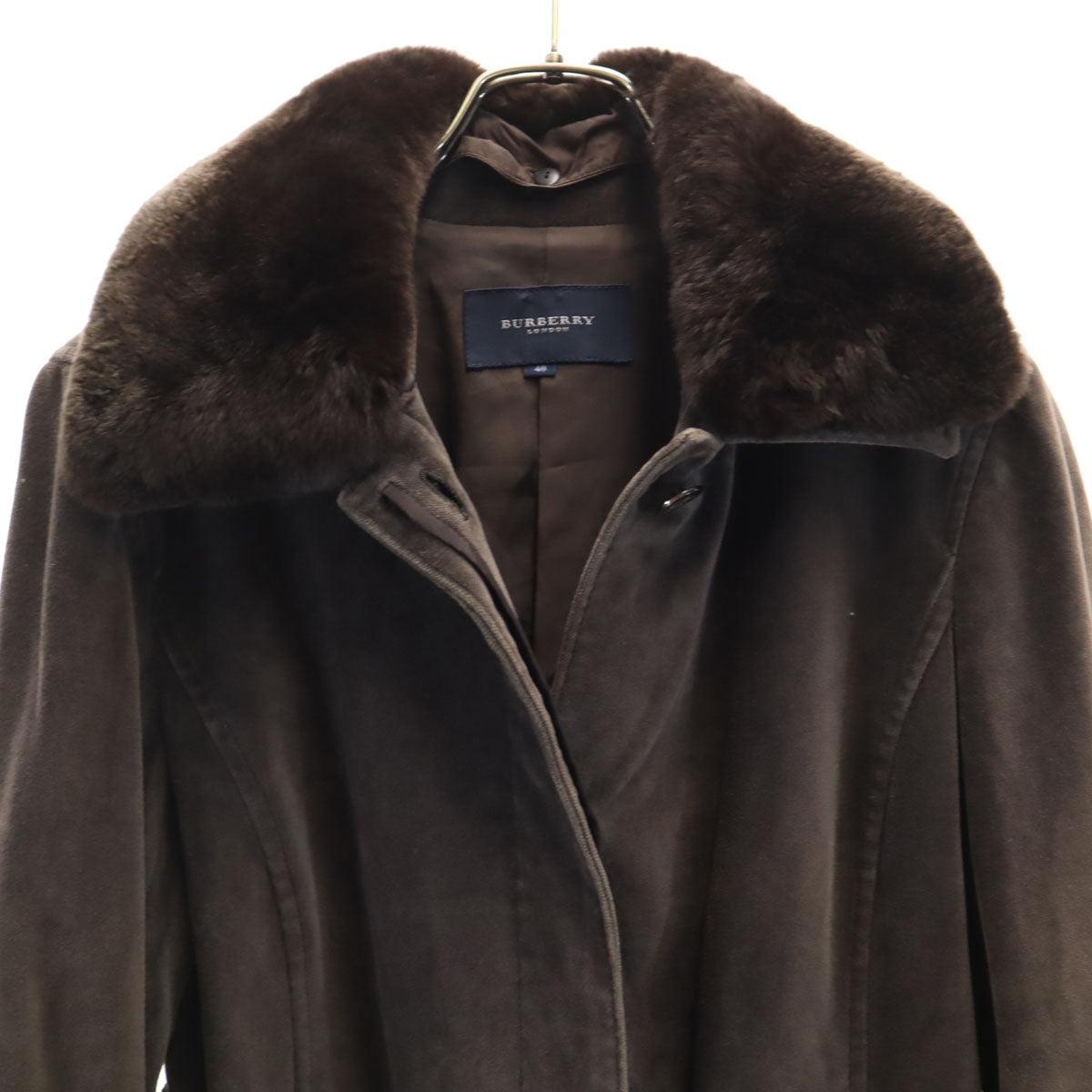 BURBERRY LONDON バーバリーロンドン ベロア ジャケット 40 ブラウン 三陽商会 ラビットファー付き レディース