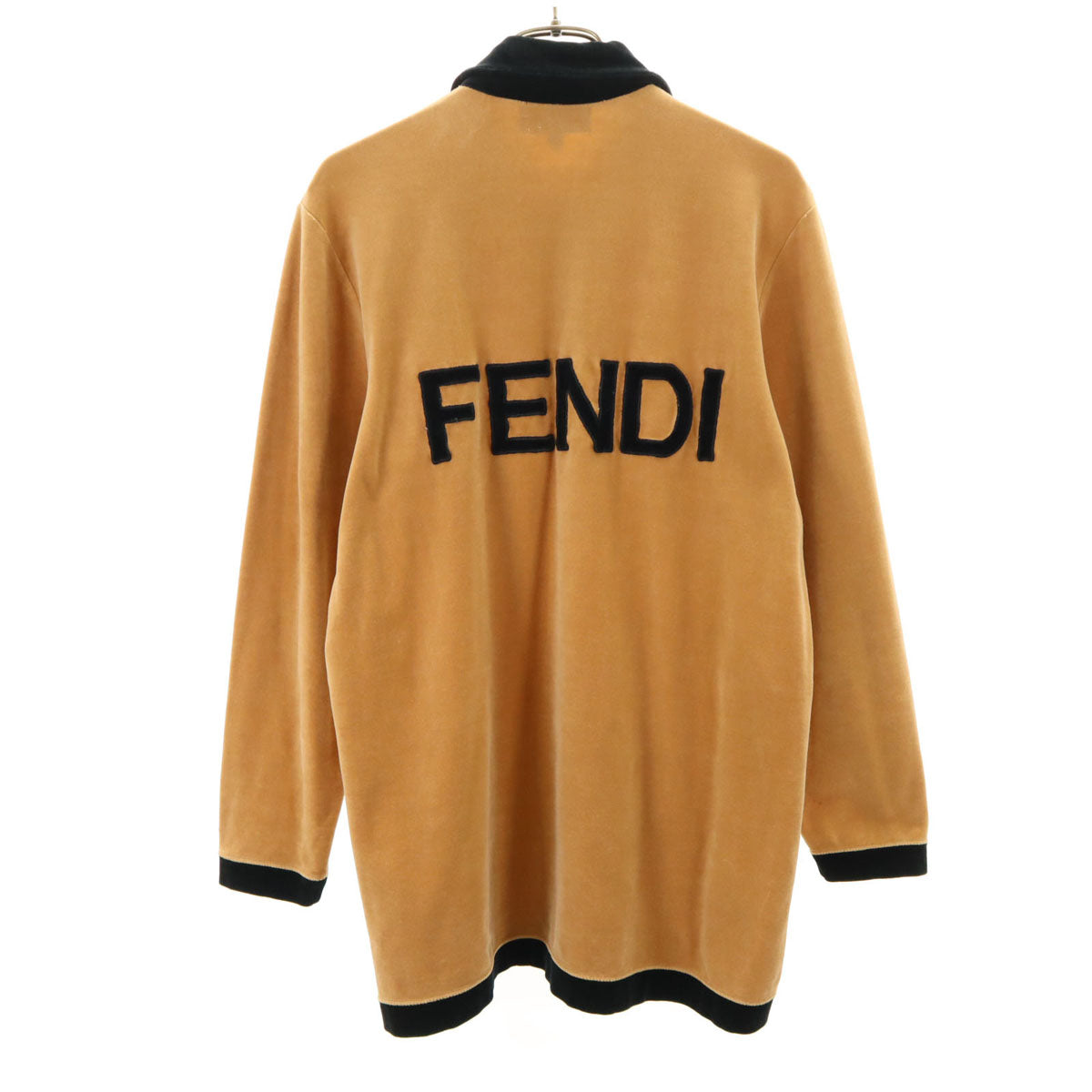 FENDI フェンディ 90s イタリア製 オールド バックプリント 長袖 ハーフジップ ベロア ポロシャツ 40 ブラウン メンズ
