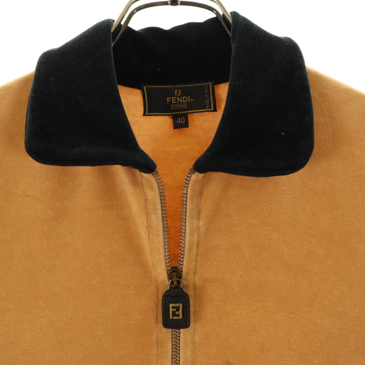 FENDI フェンディ 90s イタリア製 オールド バックプリント 長袖 ハーフジップ ベロア ポロシャツ 40 ブラウン メンズ