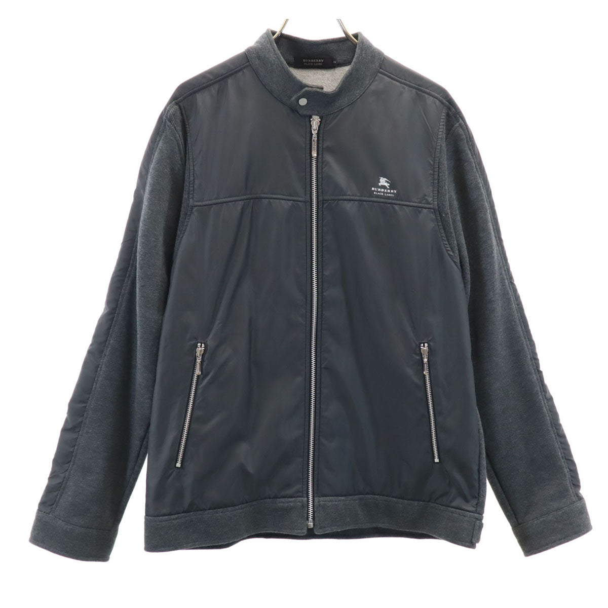 BURBERRY BLACK LABEL バーバリーブラックレーベル スウェット切替 シングルライダースジャケット 2 チャコールグレー 三陽商会 ブルゾン メンズ