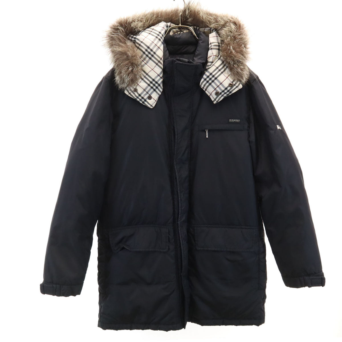 BURBERRY BLACK LABEL バーバリーブラックレーベル ダウンジャケット M ブラック 三陽商会 シルバーフォックスファー付き メンズ