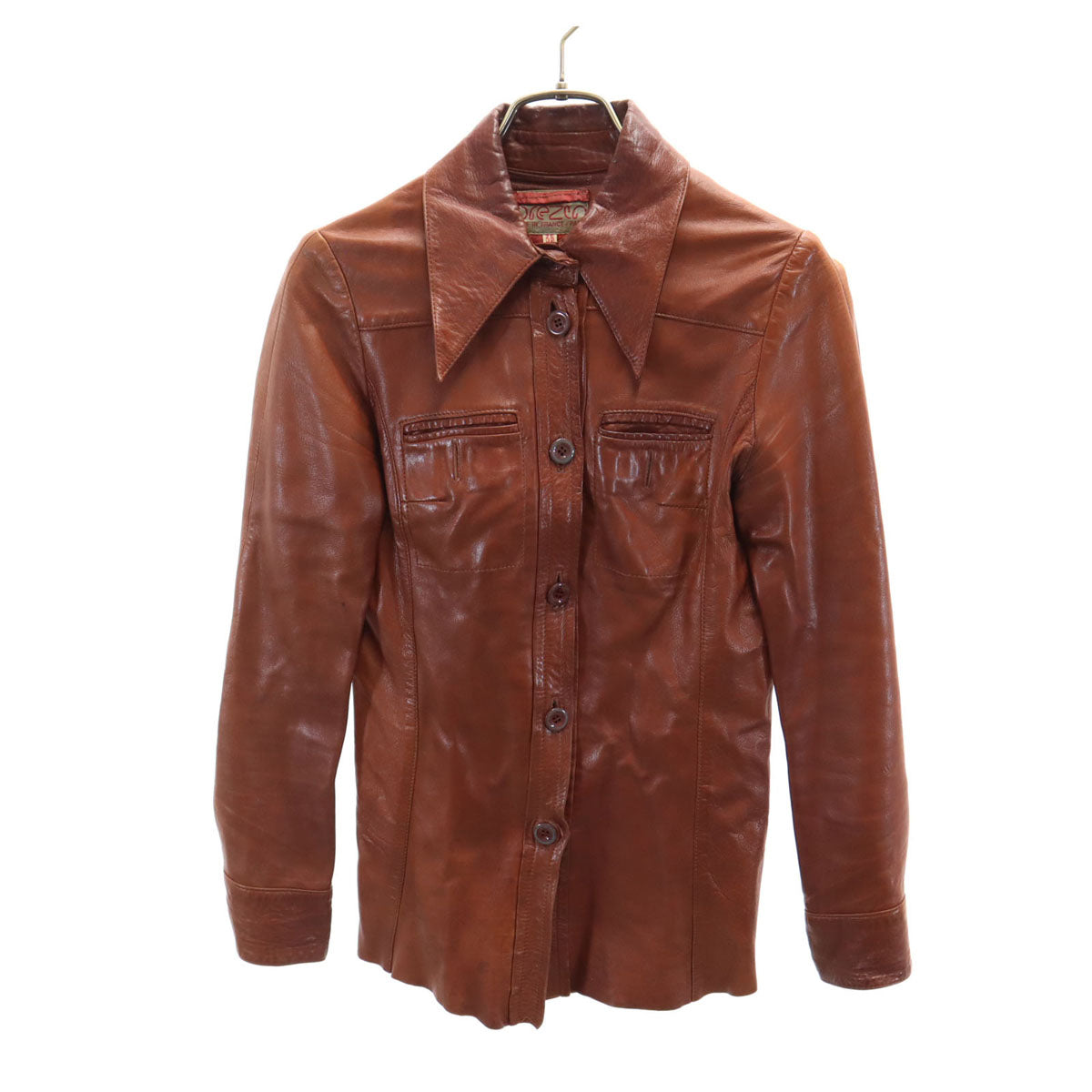 CREZCO クレゼン 70s フランス製 ヴィンテージ 長袖 レザー シャツ 36 ブラウン レディース
