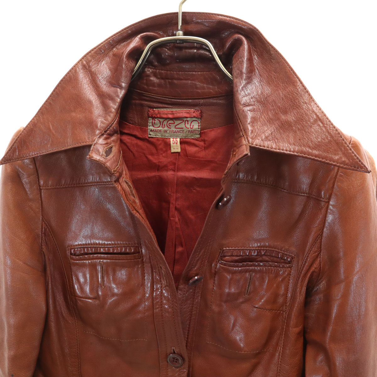 CREZCO クレゼン 70s フランス製 ヴィンテージ 長袖 レザー シャツ 36 ブラウン レディース