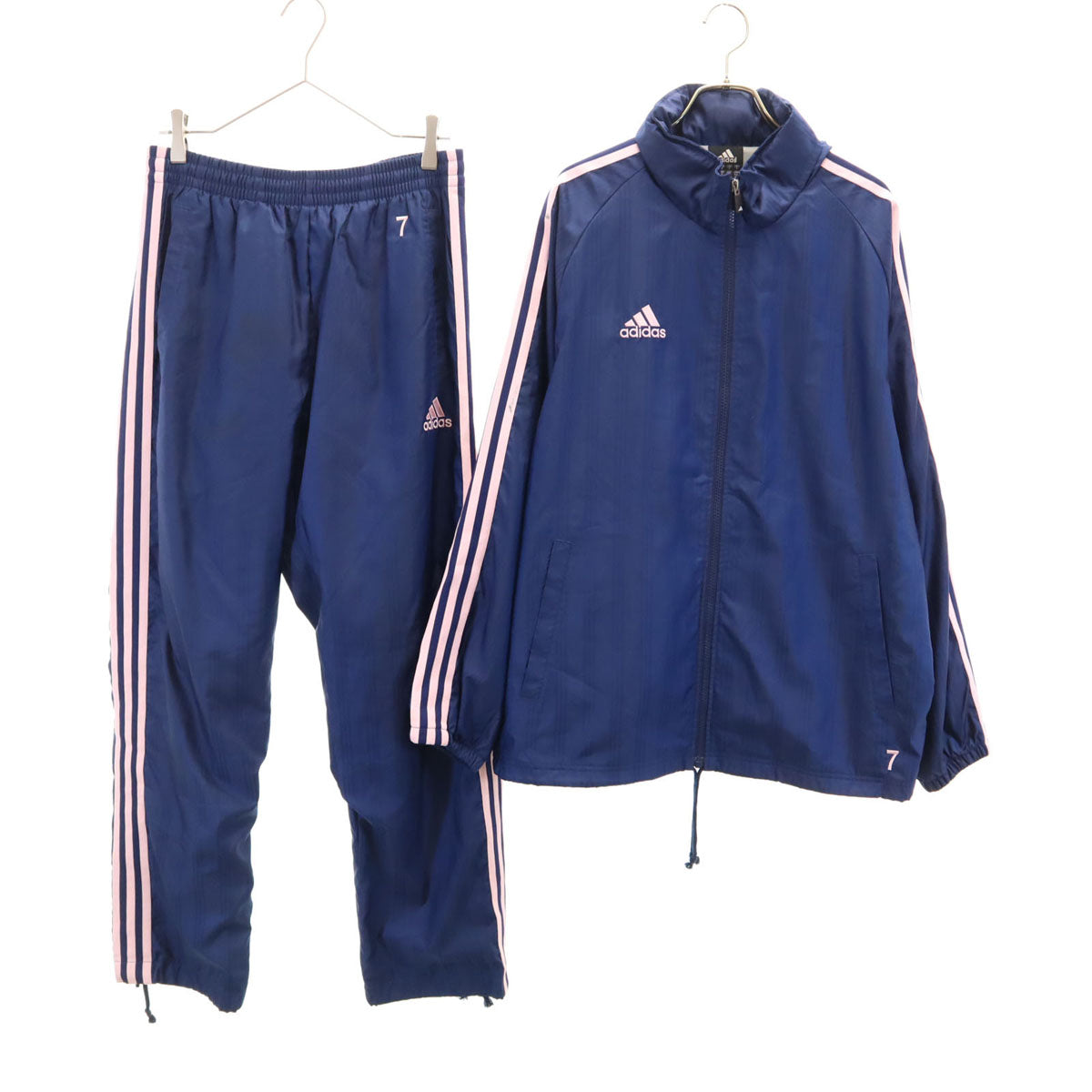 adidas アディダス ストライプ柄 トレーニング ウインドブレーカー 上下 セットアップ M ネイビー 裏トリコット 3ライン メンズ