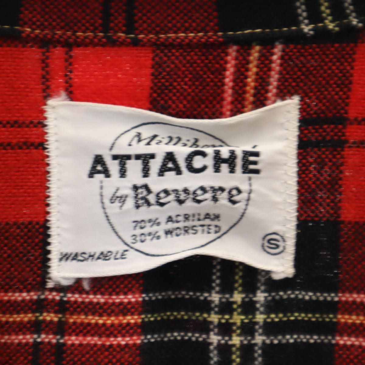Milliken ATTACHE by Revere 60s ヴィンテージ 開襟 チェック柄 長袖 オープンカラーシャツ S レッド メンズ