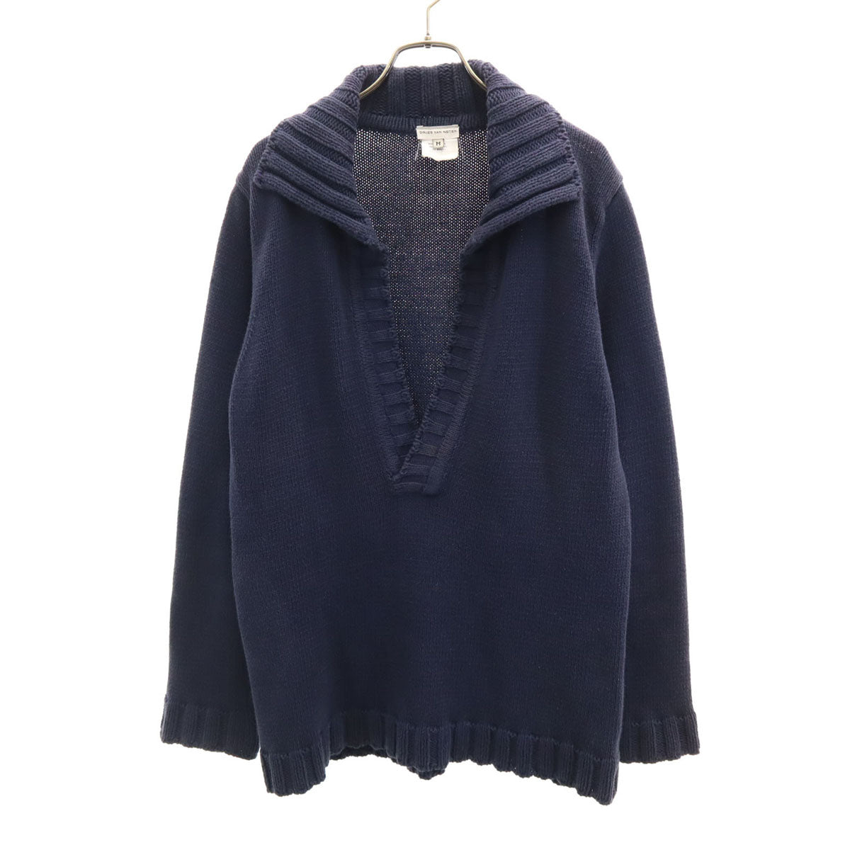 DRIES VAN NOTEN ドリスヴァンノッテン UK製 長袖 スキッパーカラー ニット M ネイビー セーター レディース