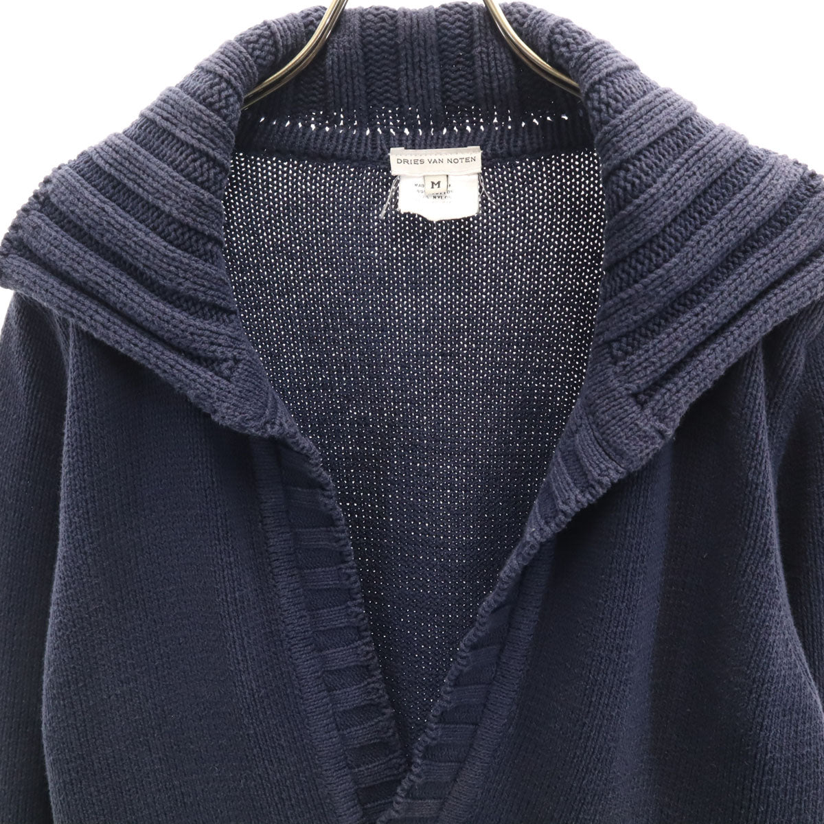 DRIES VAN NOTEN ドリスヴァンノッテン UK製 長袖 スキッパーカラー ニット M ネイビー セーター レディース