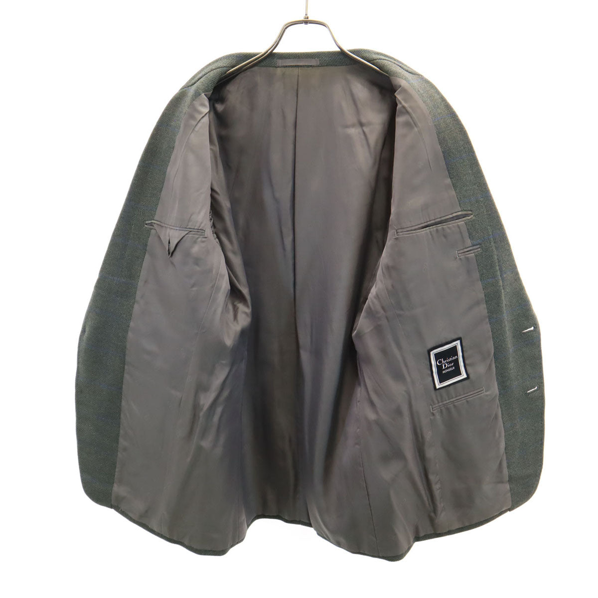 Christian Dior MONSIEUR クリスチャンディオール ムッシュ 90s オールド チェック柄 テーラードジャケット 93-80-170 オリーブ系 メンズ