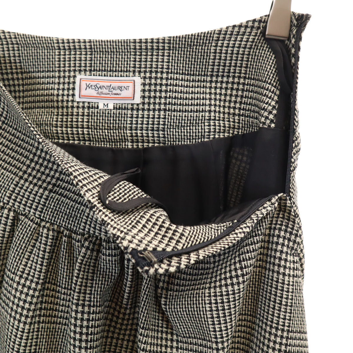 YVES SAINT LAURENT イヴサンローラン 80s 90s オールド グレンチェック柄 長袖 ブラウス 上下 セットアップ M ベージュ レディース
