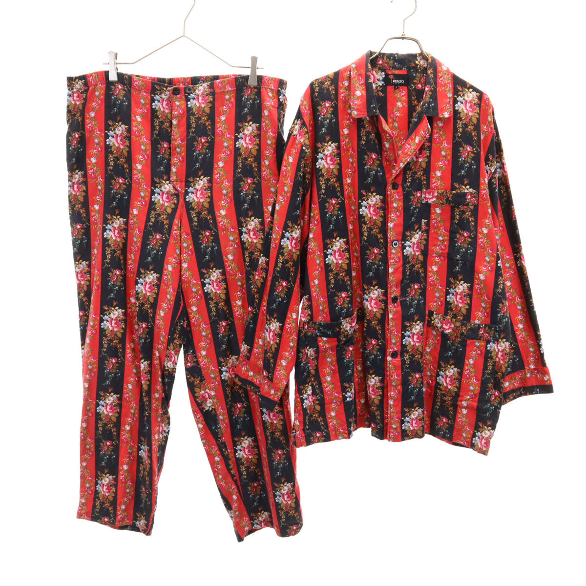 KENZO ケンゾー 90s オールド 花柄 長袖 ルームウェア 上下 セットアップ L レッド メンズ