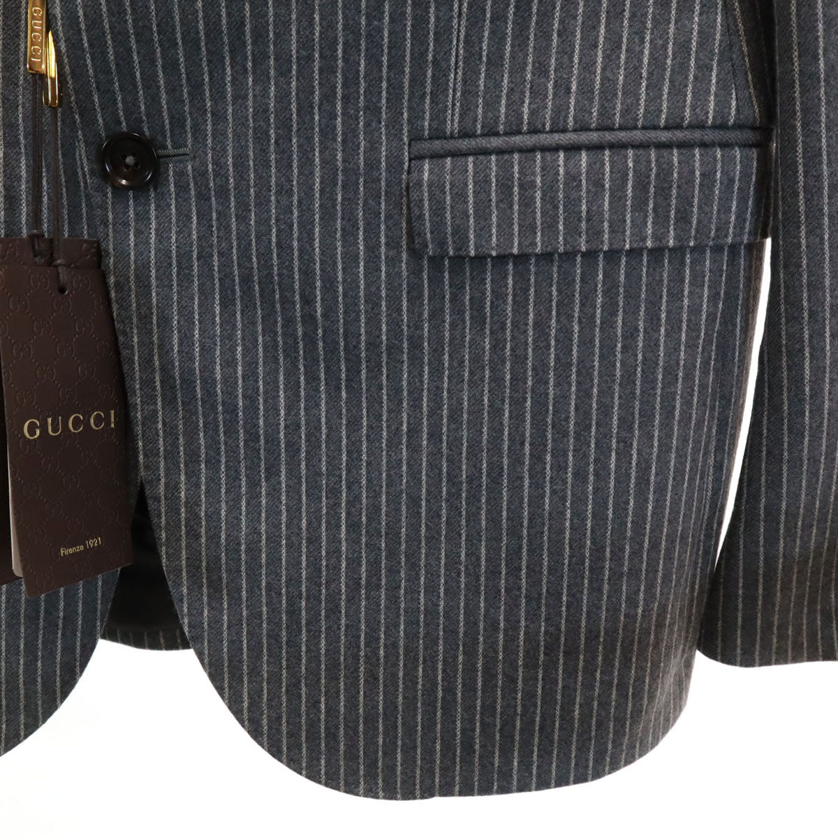 未使用 GUCCI グッチ イタリア製 ストライプ柄 スーツ 上下 セットアップ 48 グレー 28V5FD メンズ