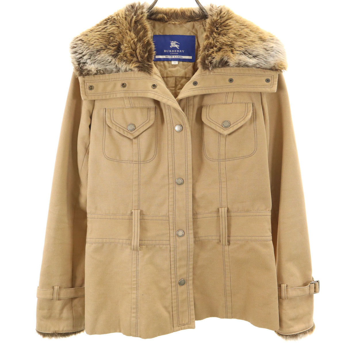 BURBERRY LONDON BLUE LABEL バーバリー ロンドン ブルーレーベル コーデュロイ 中綿ジャケット 38 ベージュ 三陽商会 レディース