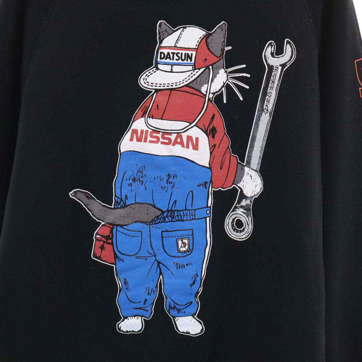 goslow caravan ゴースローキャラバン NISSAN 日産自動車 コラボ RALLYメカニック猫 長袖 スウェットパーカー 4 ブラック 空紡糸裏毛 メンズ