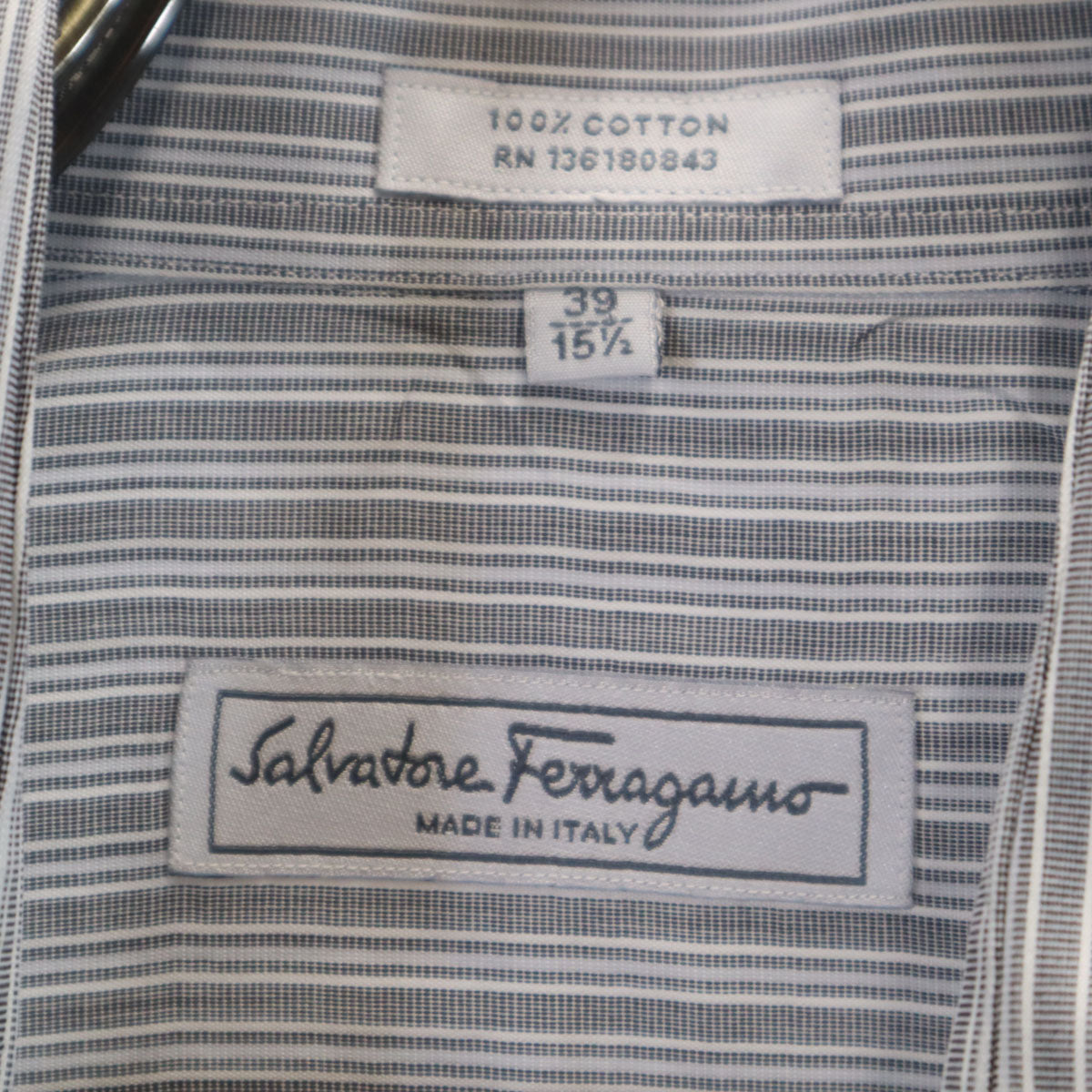 SalvatoreFerragamo サルバトーレフェラガモ ストライプ柄 長袖 シャツ 39/15/1/2 グレー メンズ