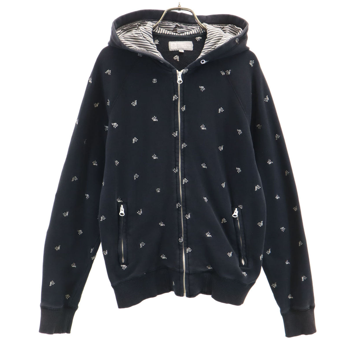 STUSSY ステューシー 総柄 長袖 ジップパーカー S ネイビー メンズ