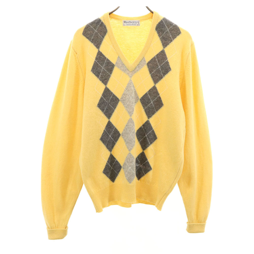 Burberrys バーバリーズ 90s スコットランド製 オールド アーガイル柄 長袖 Vネック セーター 40 イエロー ニット メンズ