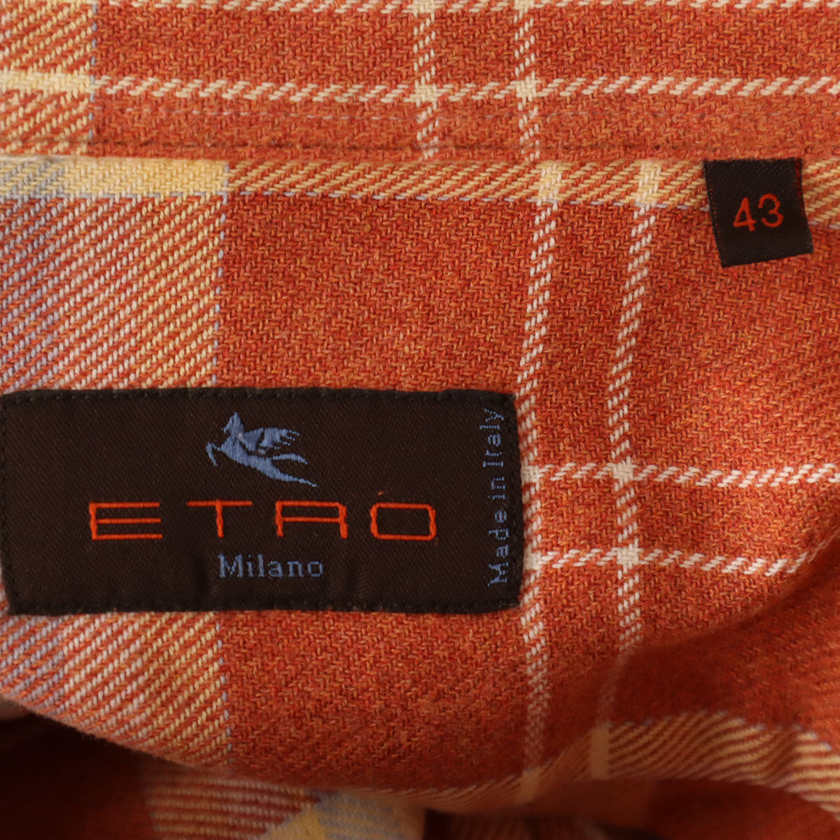 ETRO エトロ イタリア製 チェック柄 長袖 ボタンダウンシャツ 43 オレンジブラウン メンズ