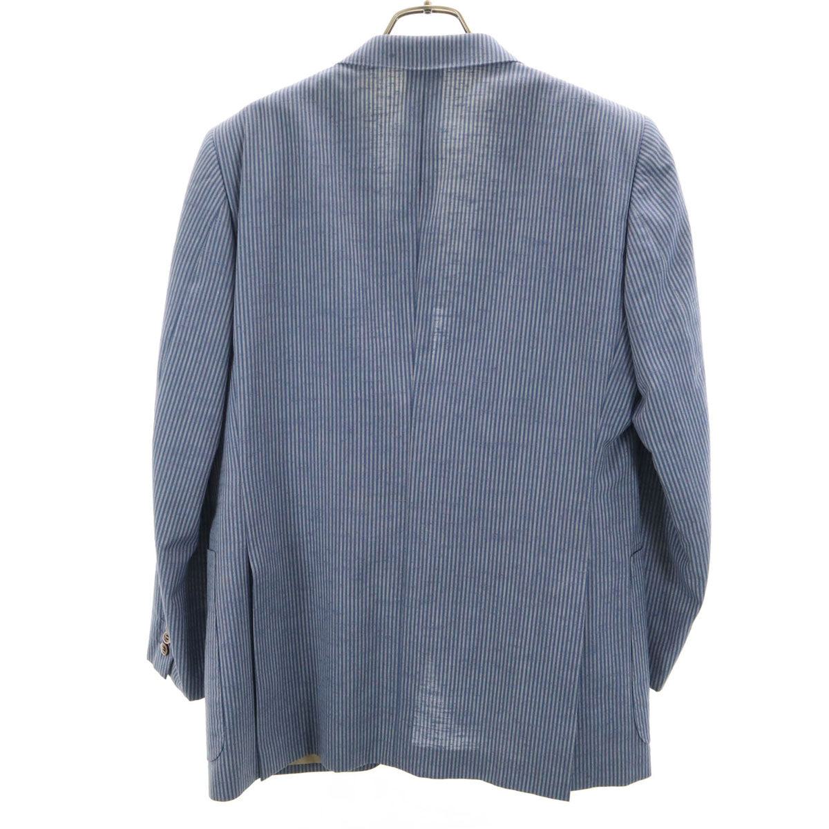 Aquascutum アクアスキュータム 90s 日本製 シルクブレンド オールド ボーダー柄 テーラードジャケット 96A6 ブルー系 メンズ