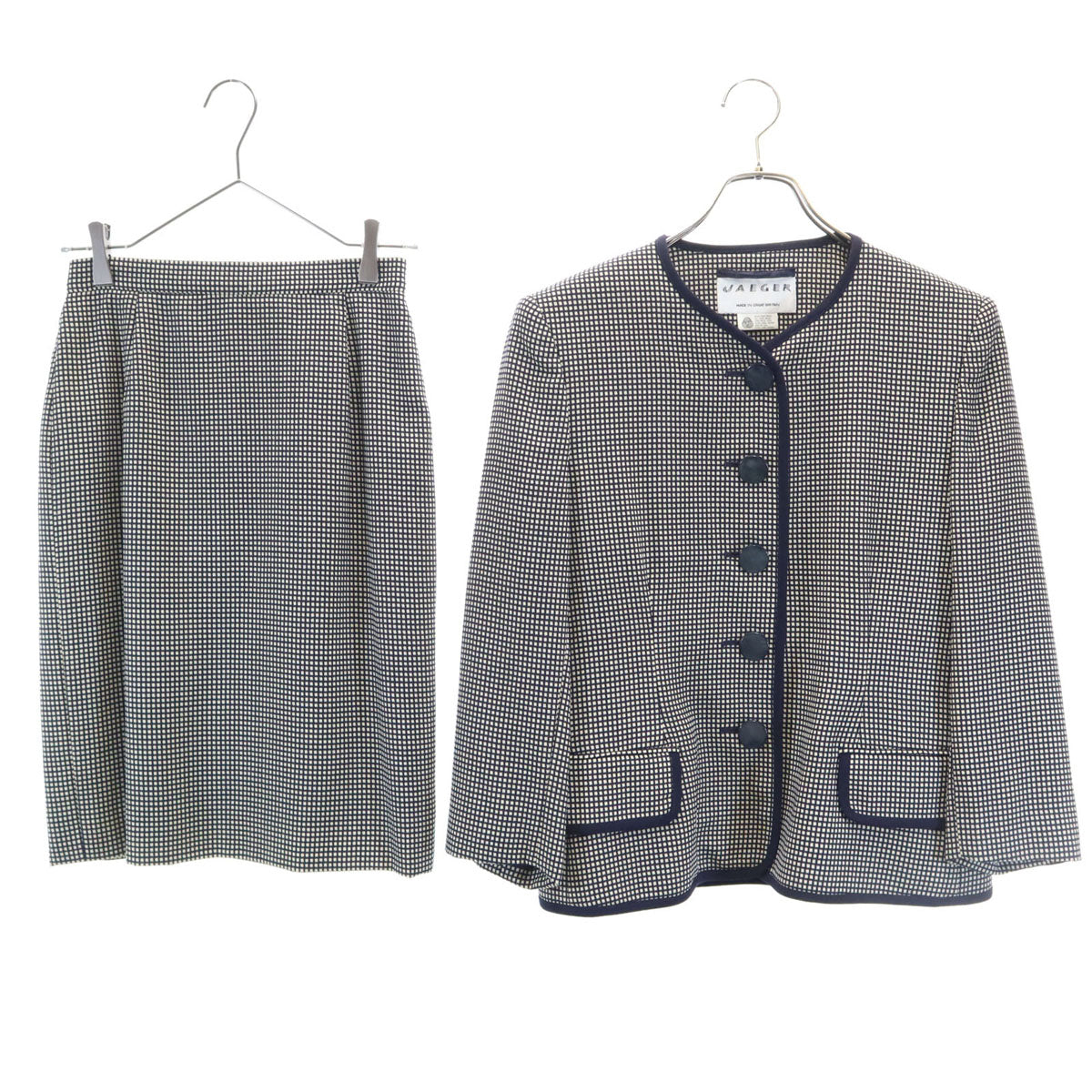 JAEGER イエーガー チェック スカートスーツ 上下 セットアップ USA8/6 ブラック系 レディース