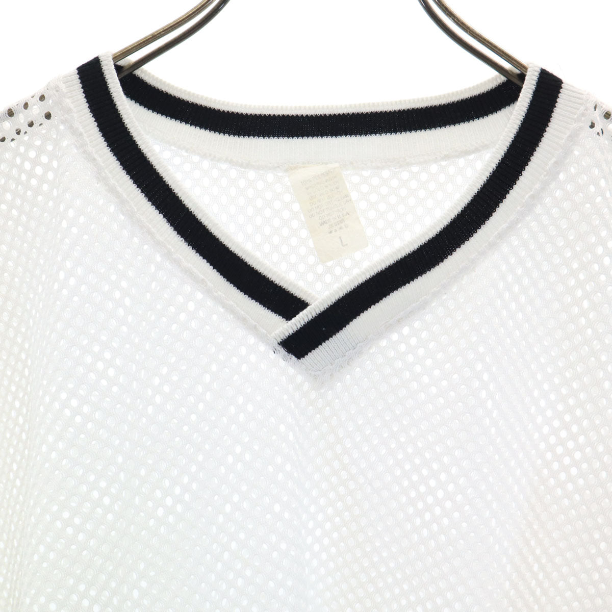 OLD オールド 90s USA製 7分袖 メッシュ ピステ L ホワイト トップス メンズ