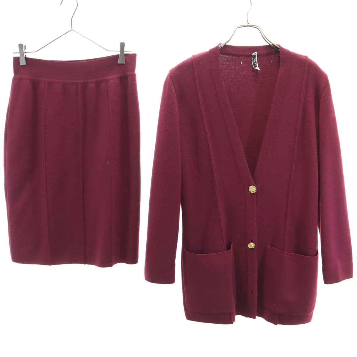 CELINE セリーヌ 80s 90s イタリア製 ウールブレンド オールド 長袖 カーディガン 上下 セットアップ 38 バーガンディ レディース