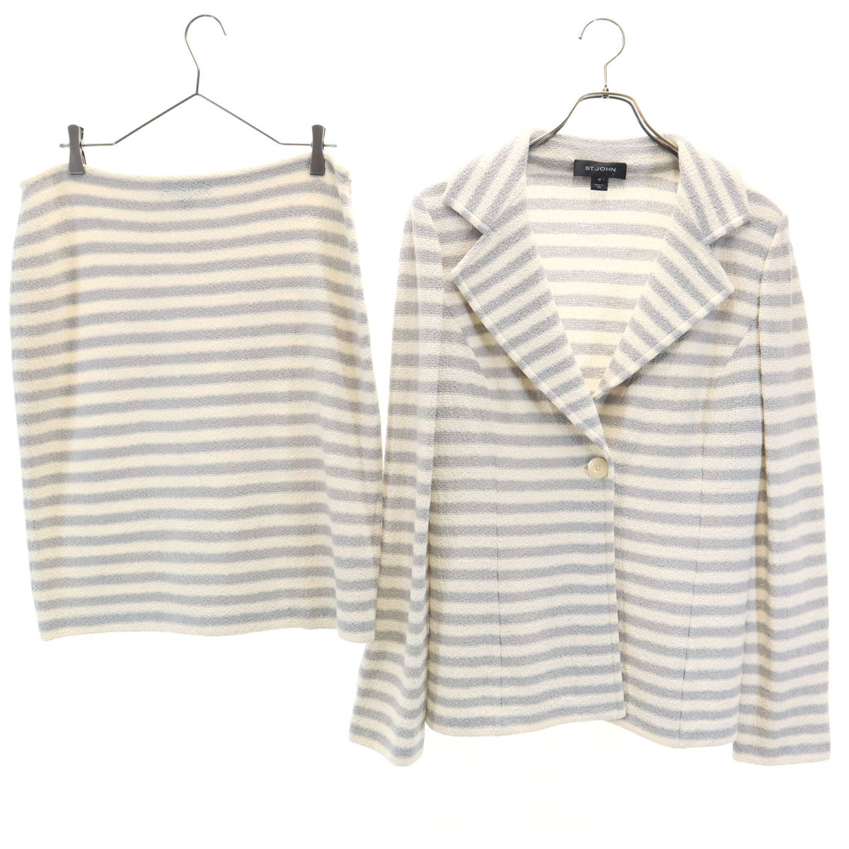 ST.JOHN セントジョン USA製 ボーダー柄 タオル地 テーラードジャケット 上下 セットアップ 10/8 アイボリー レディース