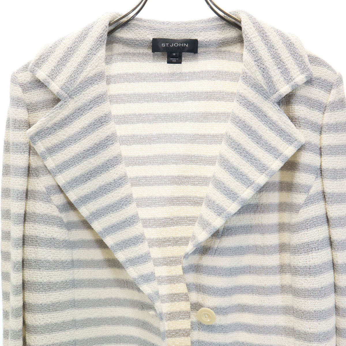 ST.JOHN セントジョン USA製 ボーダー柄 タオル地 テーラードジャケット 上下 セットアップ 10/8 アイボリー レディース