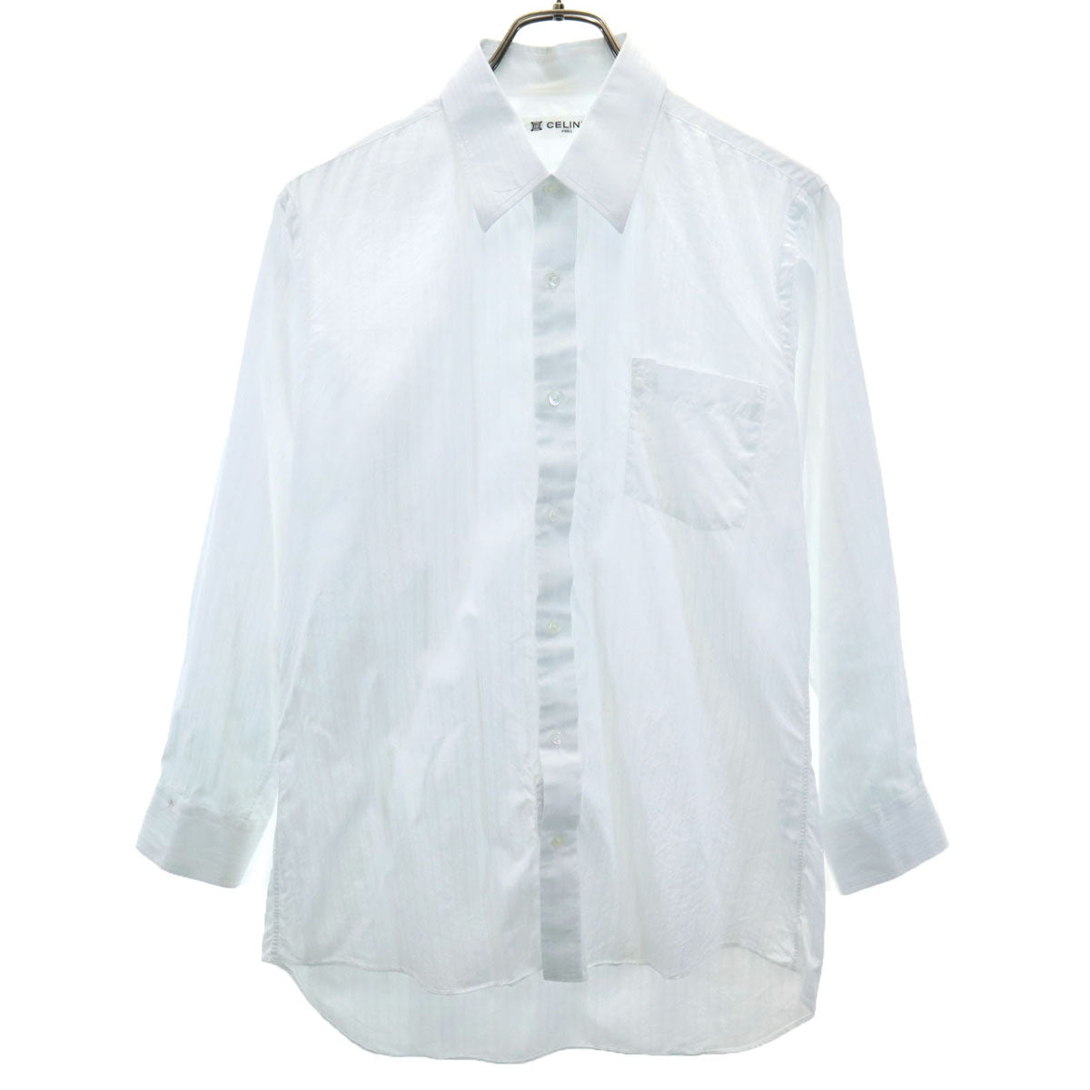 CELINE セリーヌ ストライプ柄 長袖 コットンシャツ ホワイト メンズ