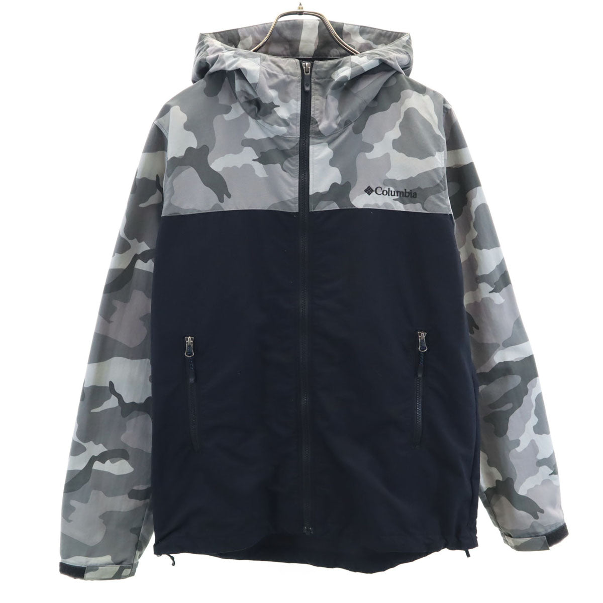 Columbia コロンビア 迷彩柄 ナイロンジャケット L ブラック フーディー アウトドア メンズ