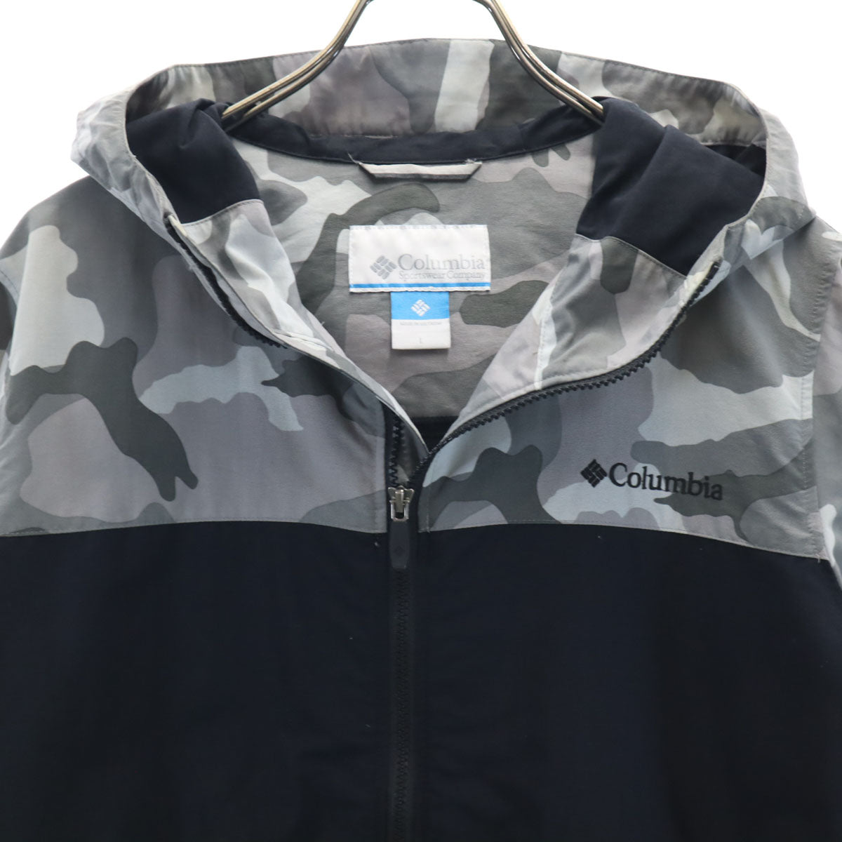 Columbia コロンビア 迷彩柄 ナイロンジャケット L ブラック フーディー アウトドア メンズ