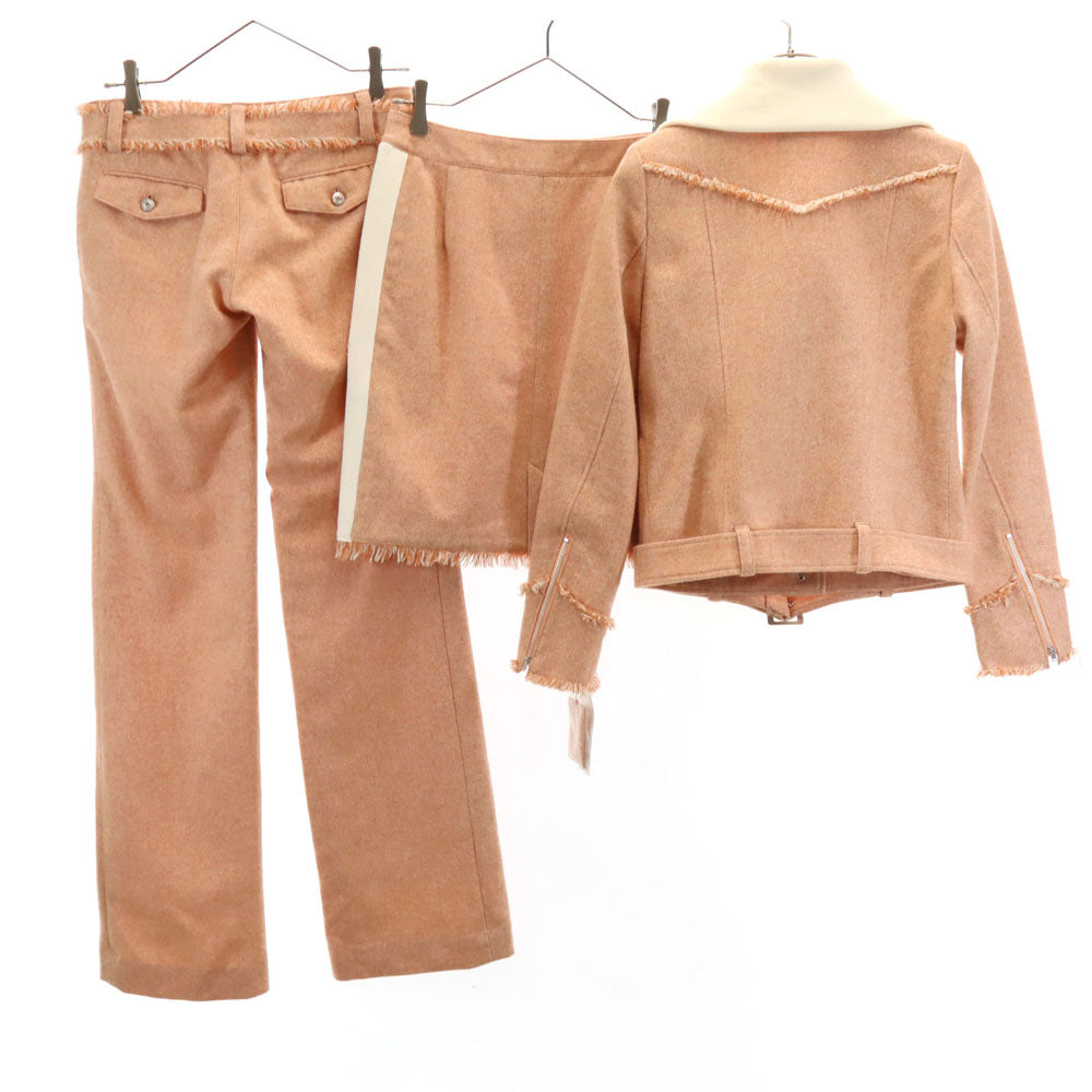 ランバンオンブルー 日本製 ウールブレンド ライダースジャケット 上下 セットアップ 38 サーモンピンク系 LANVIN en Bleu 3ピース レディース