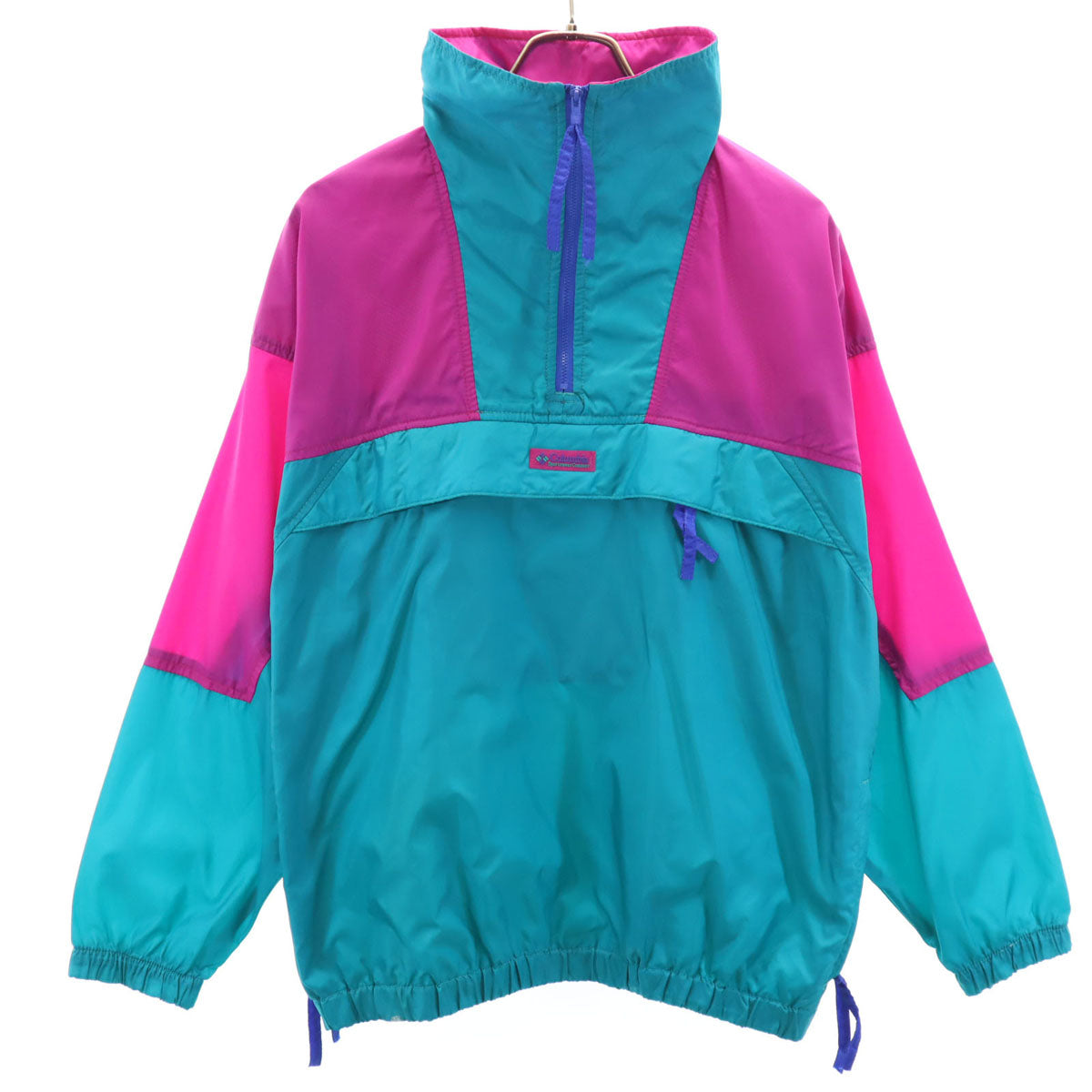 Columbia コロンビア 80s オールド ハーフジップ プルオーバー ナイロンジャケット L ターコイズ アノラック ポケッタブル アウトドア レディース