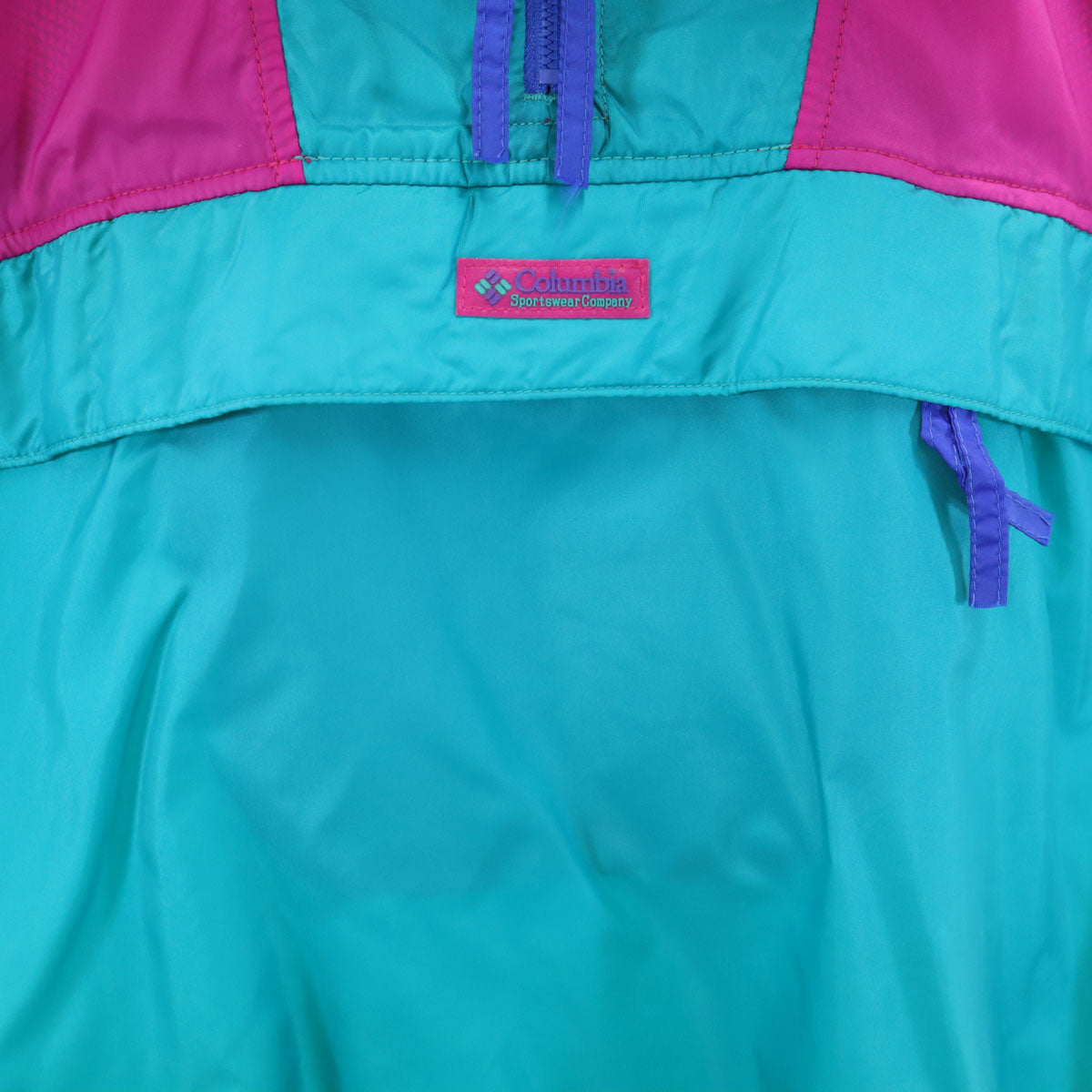 Columbia コロンビア 80s オールド ハーフジップ プルオーバー ナイロンジャケット L ターコイズ アノラック ポケッタブル アウトドア レディース