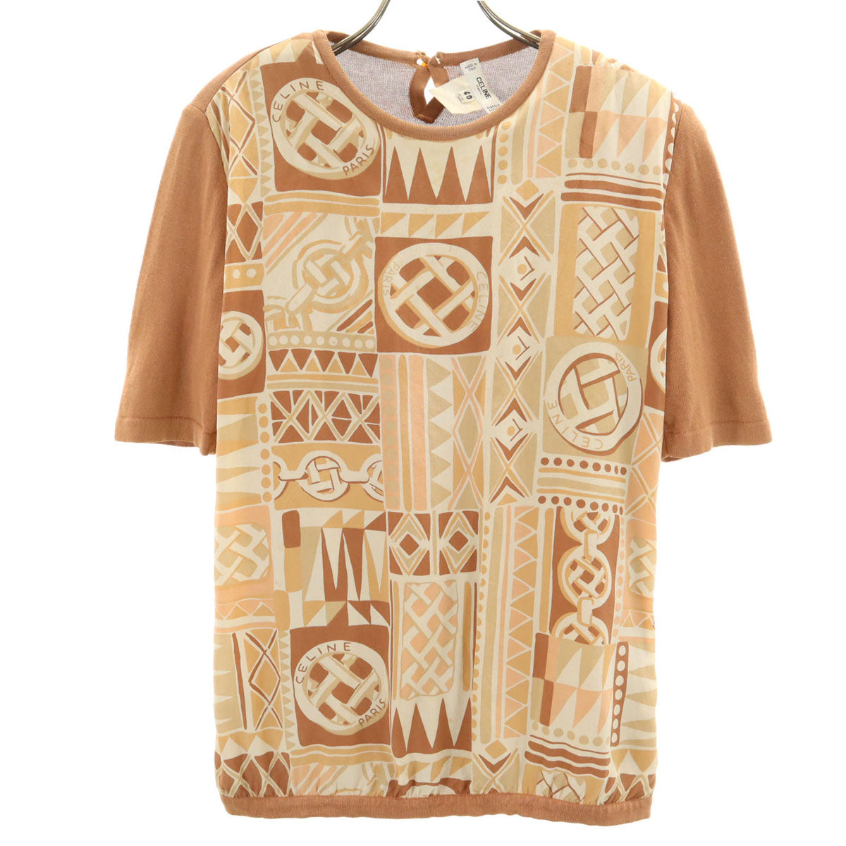 CELINE セリーヌ 90s オールド イタリア製 総柄 半袖 ニット 40 ベージュ レディース