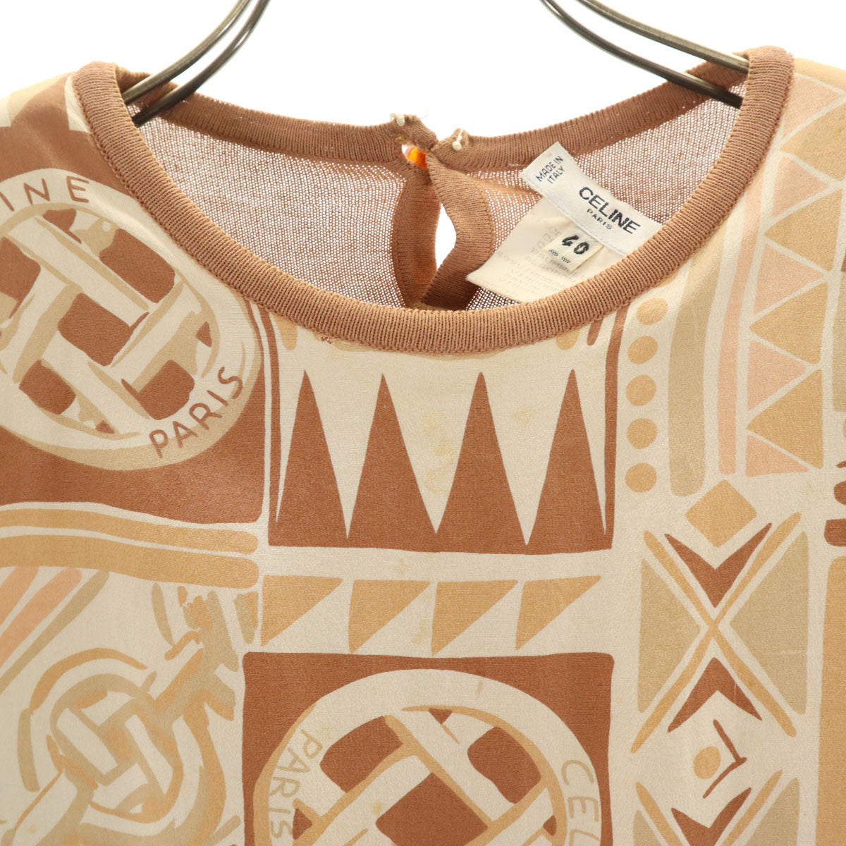 CELINE セリーヌ 90s オールド イタリア製 総柄 半袖 ニット 40 ベージュ レディース